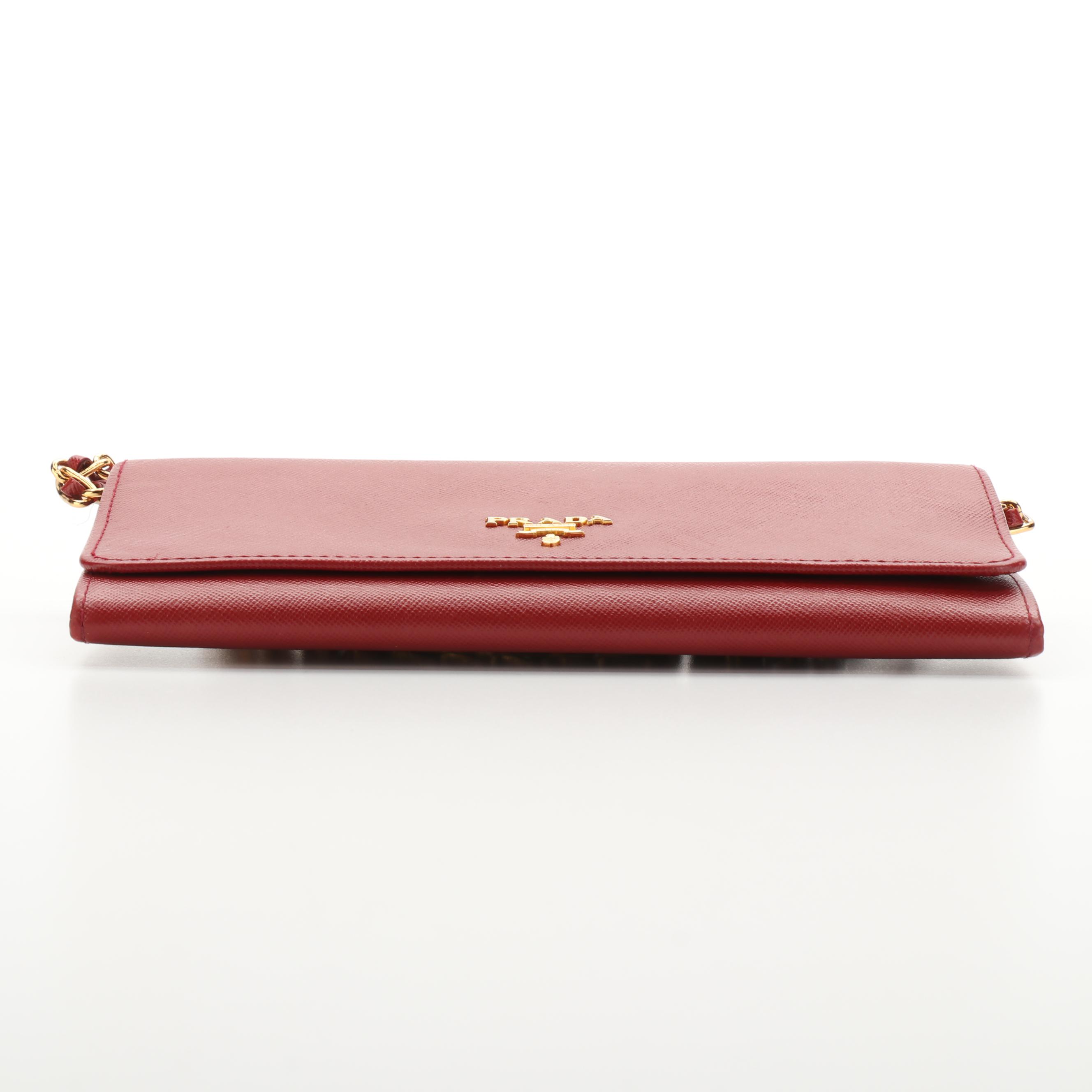 Prada Red Saffiano Leather Wallet on Chain