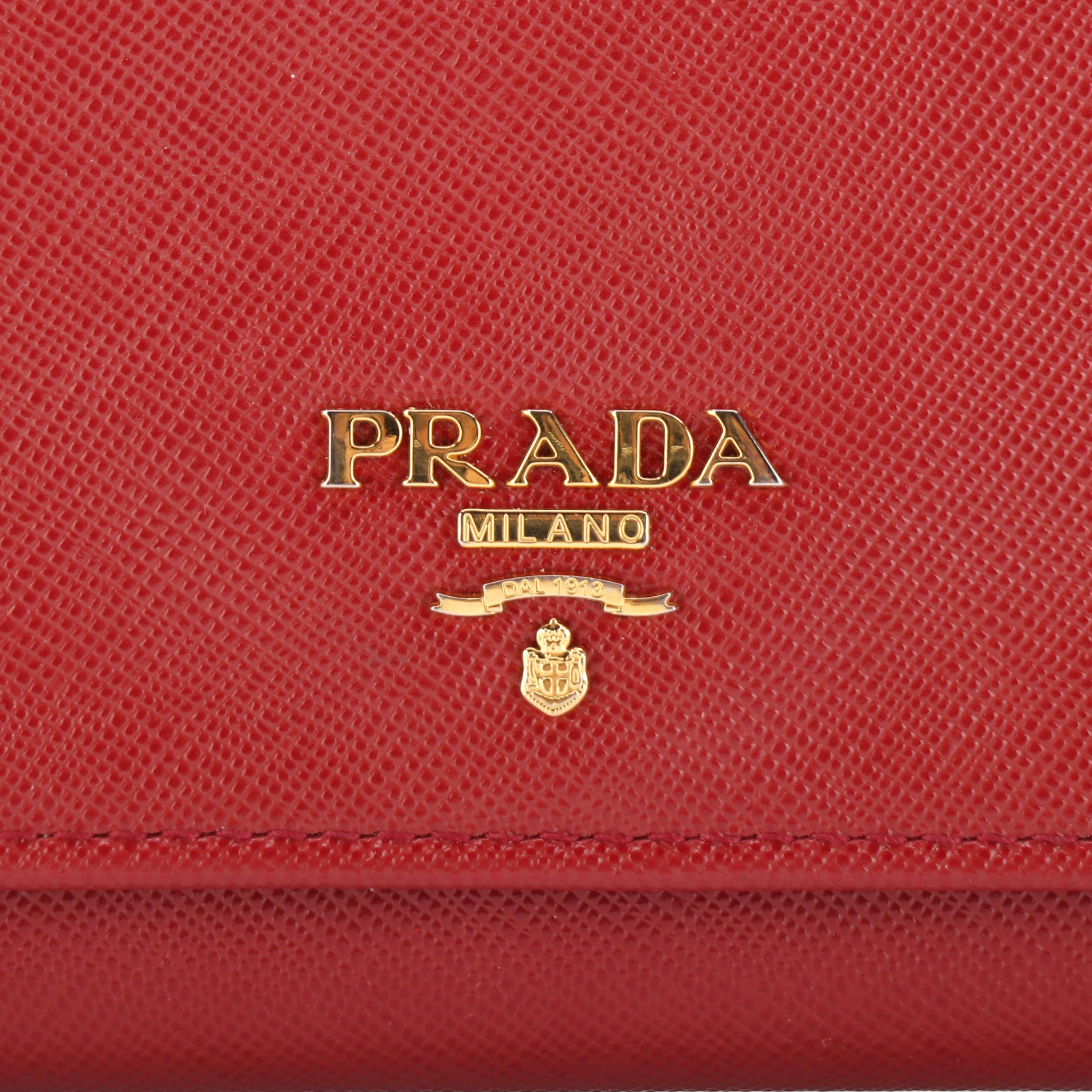 Prada Red Saffiano Leather Wallet on Chain