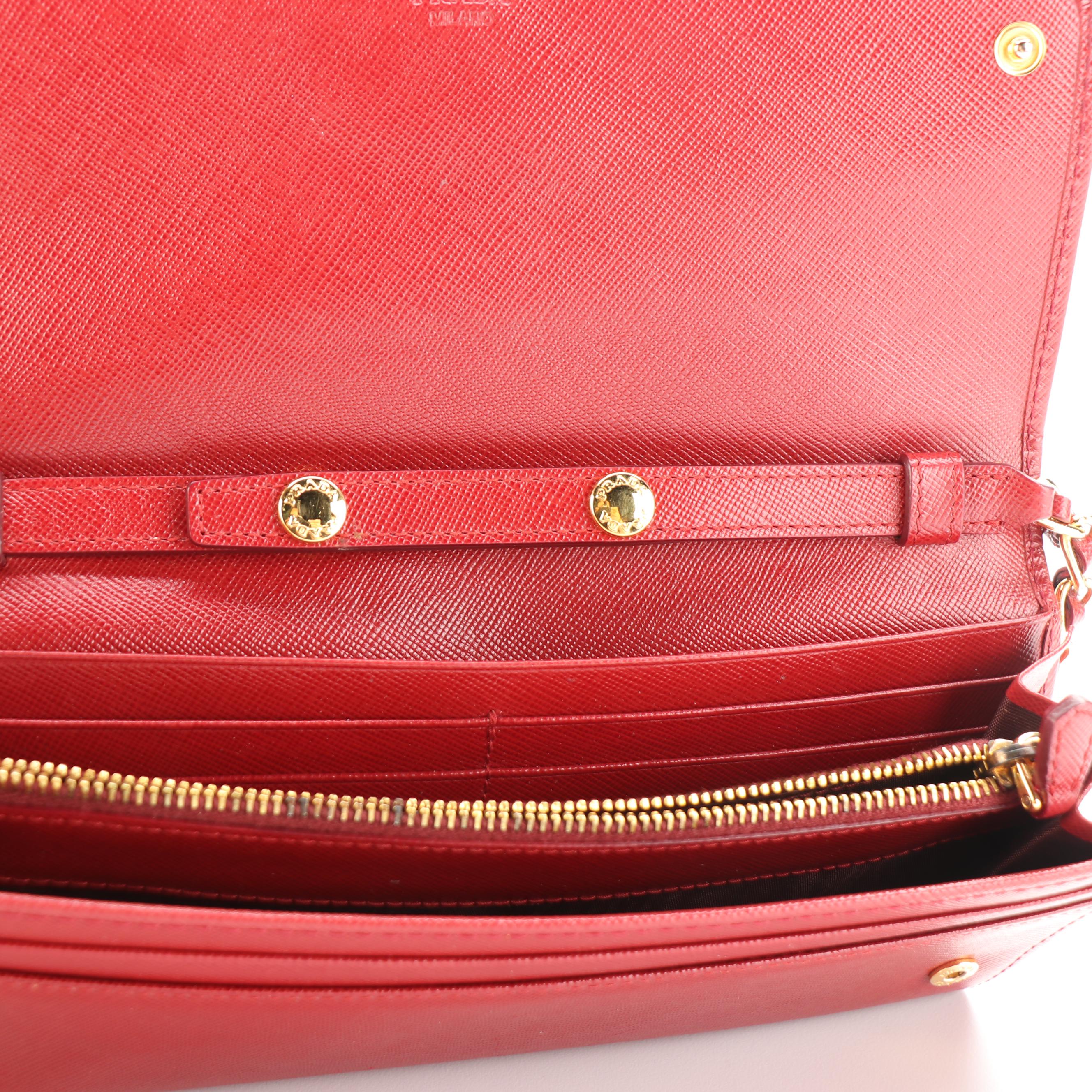 Prada Red Saffiano Leather Wallet on Chain