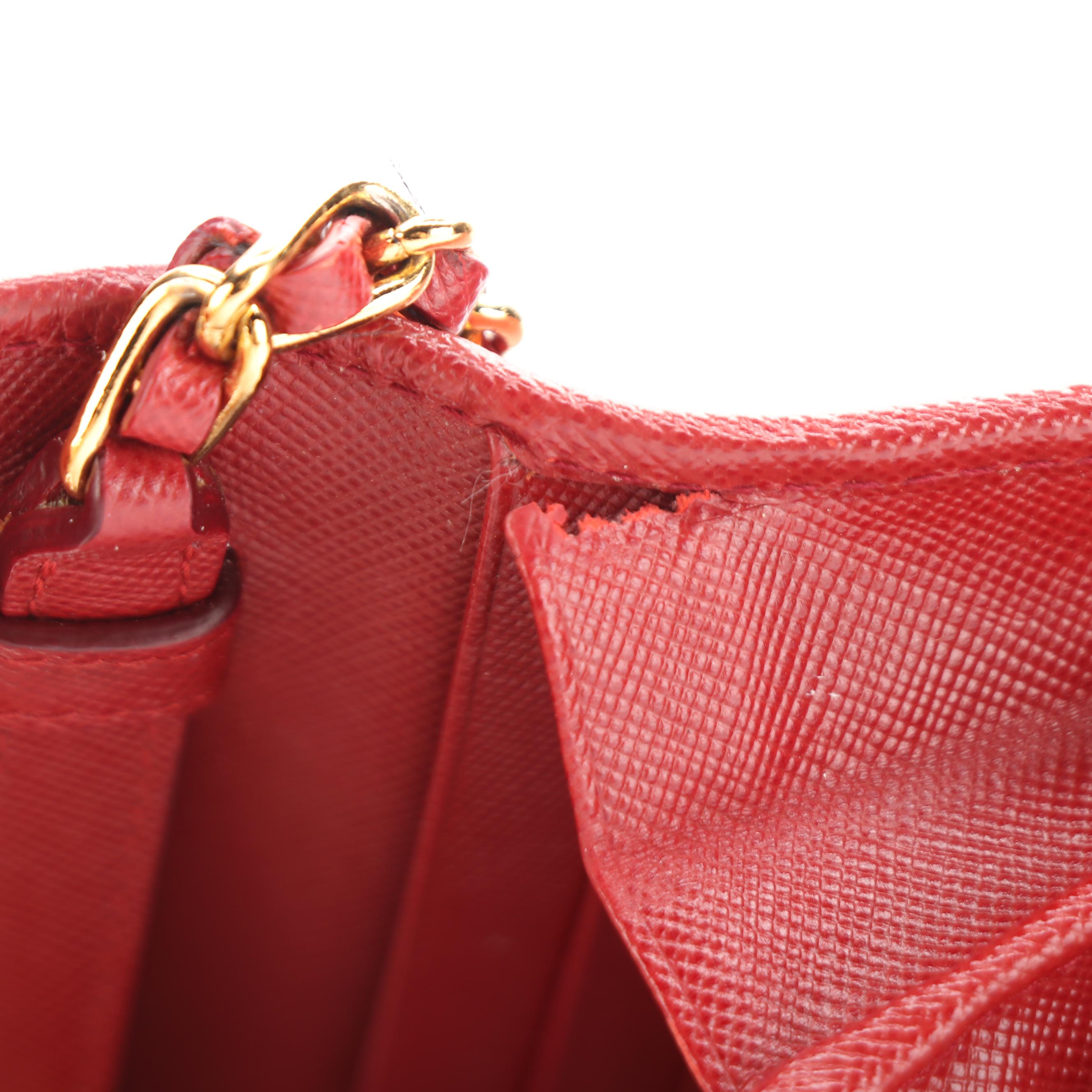 Prada Red Saffiano Leather Wallet on Chain