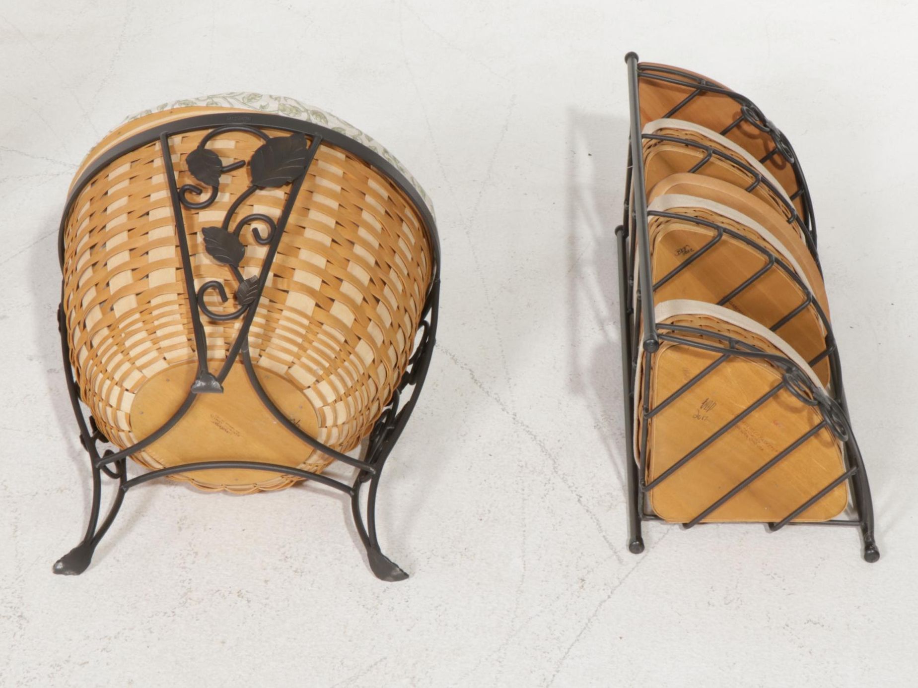 Longaberger Wrought Iron Basket Stand, Corner Storage Rack and Baskets