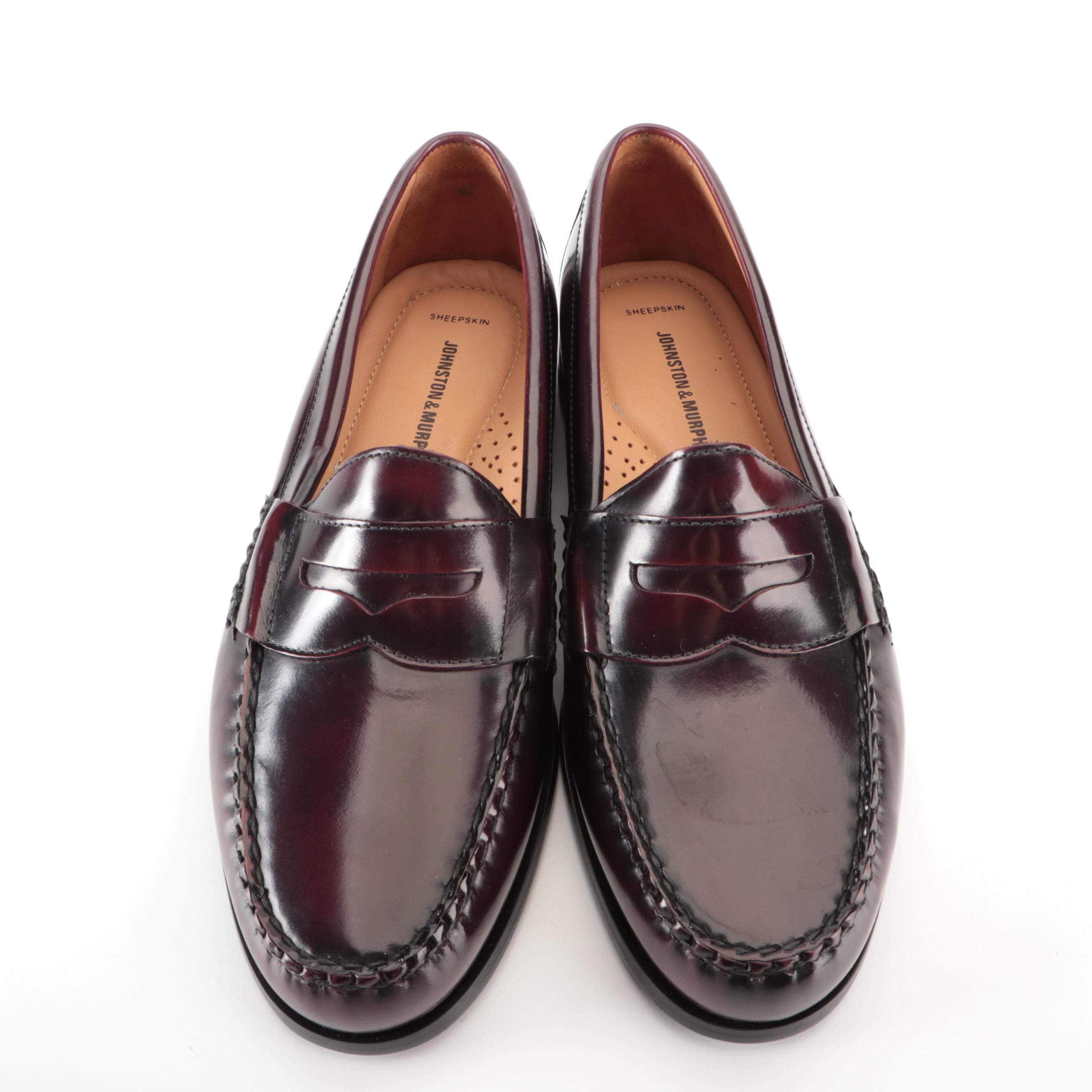 Men's Johnston & Murphy Hayes Penny Loafers in Burgundy Leather with Box