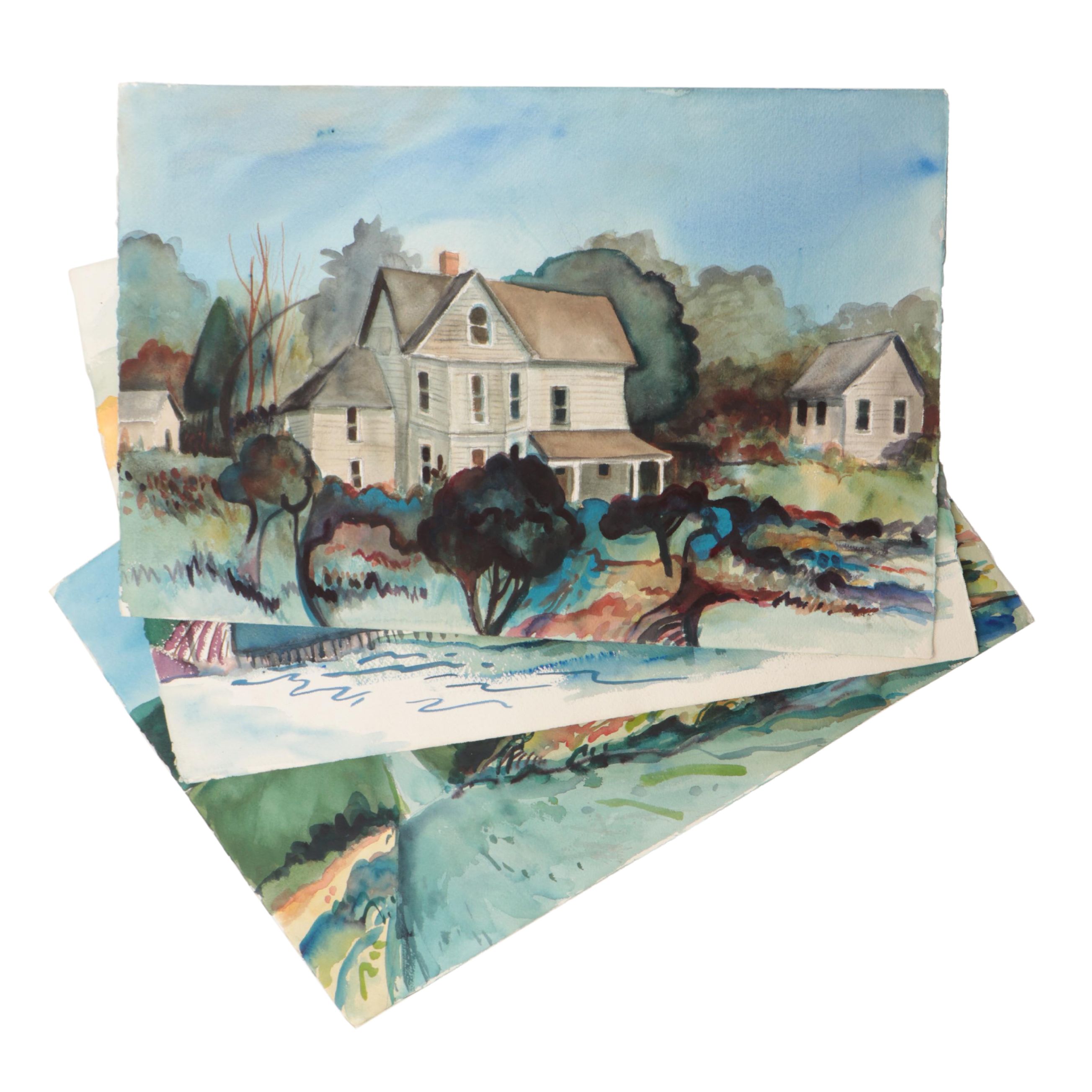 Marion Maas Watercolor Paintings of Landscapes With Houses