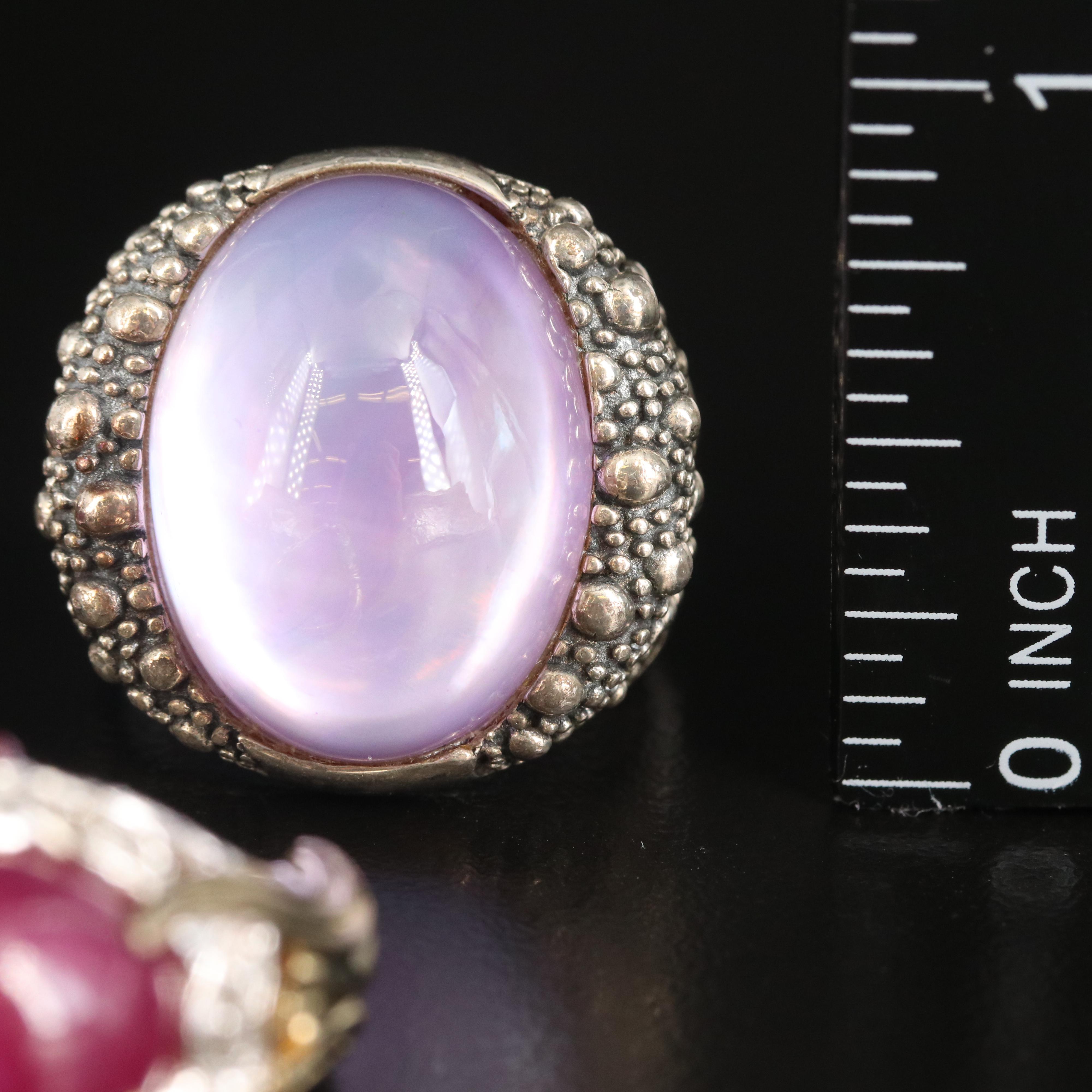 Sterling Ring Selection with Corundum, Mother-of-Pearl and Rhinestone