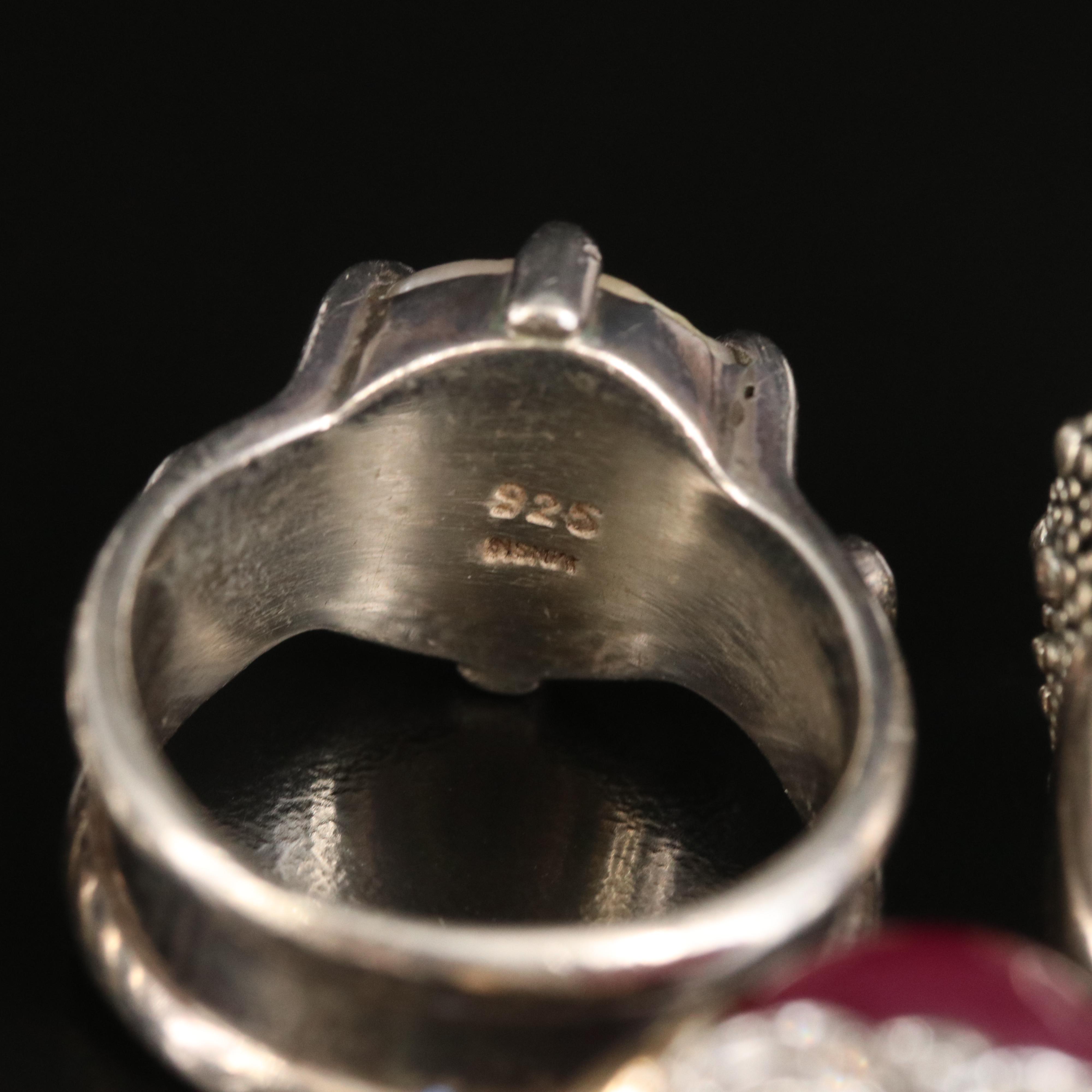 Sterling Ring Selection with Corundum, Mother-of-Pearl and Rhinestone