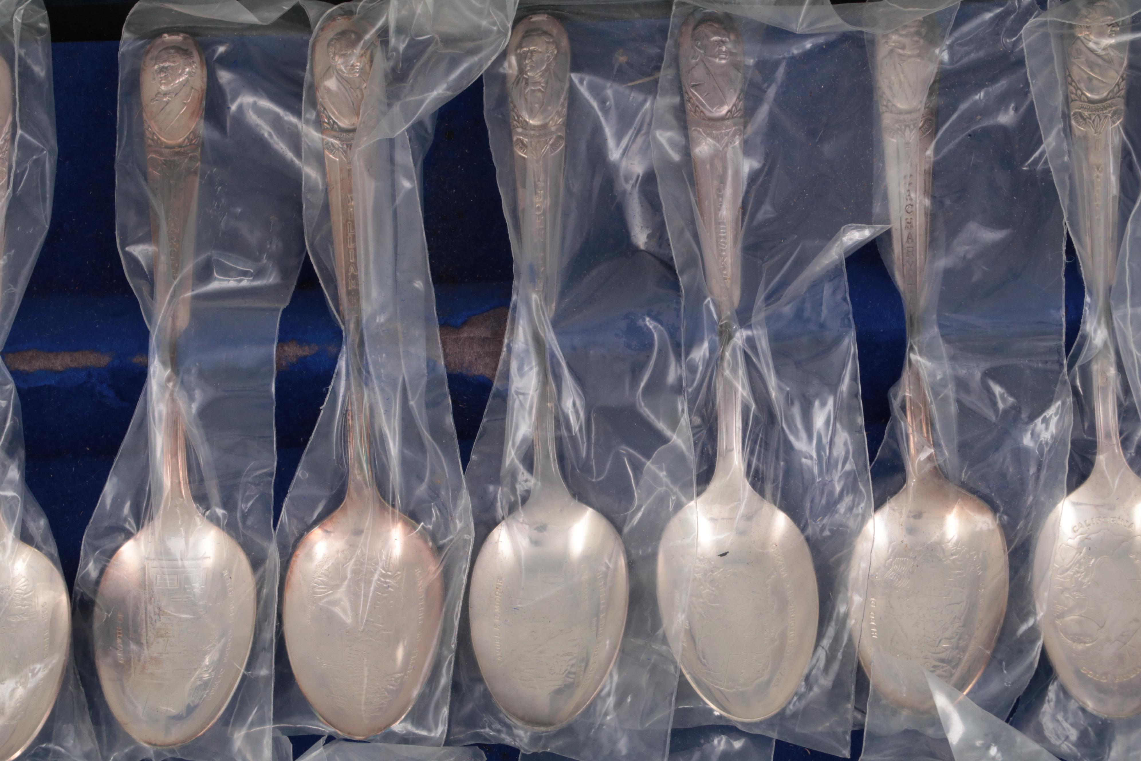 Wm Rogers Silver Plate Presidents Commemorative Spoon Collection in Case