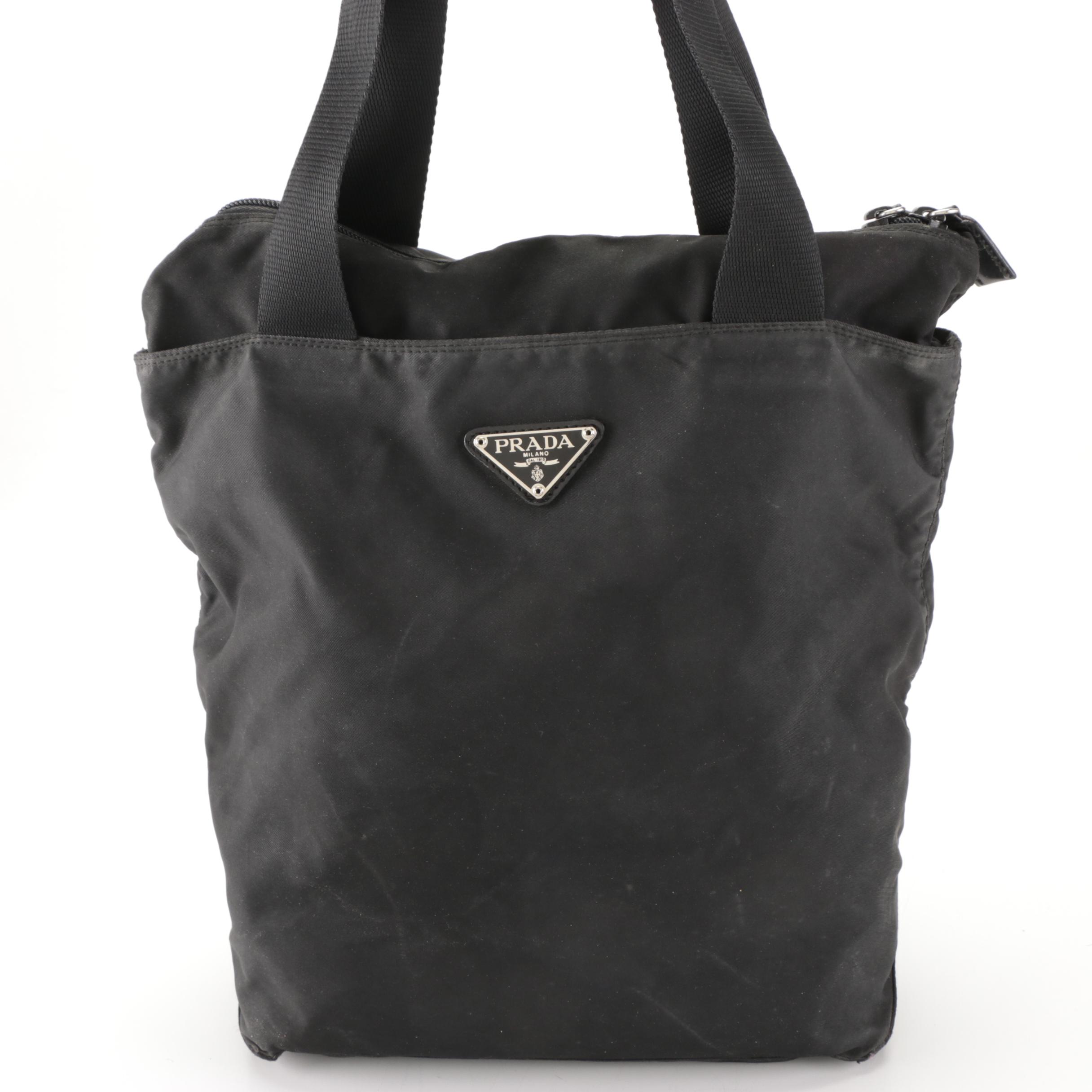 Prada Small Zip Tote Bag in Black Tessuto Nylon