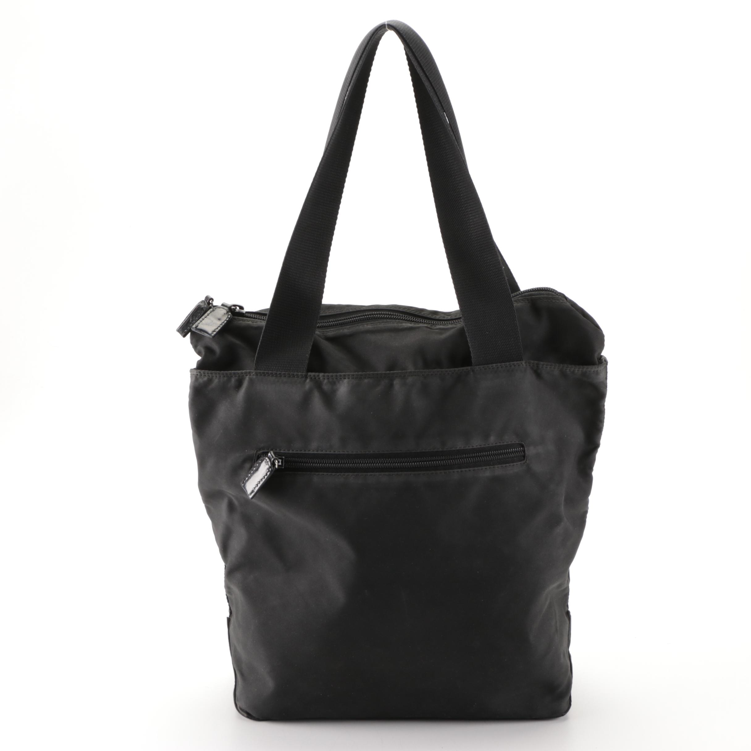 Prada Small Zip Tote Bag in Black Tessuto Nylon