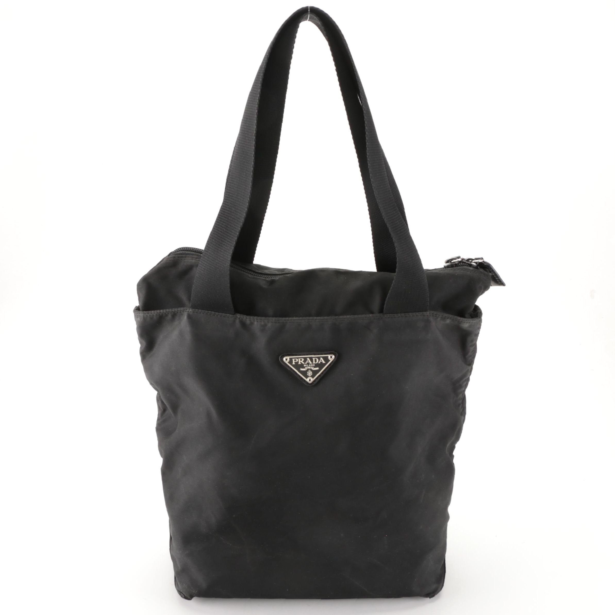 Prada Small Zip Tote Bag in Black Tessuto Nylon