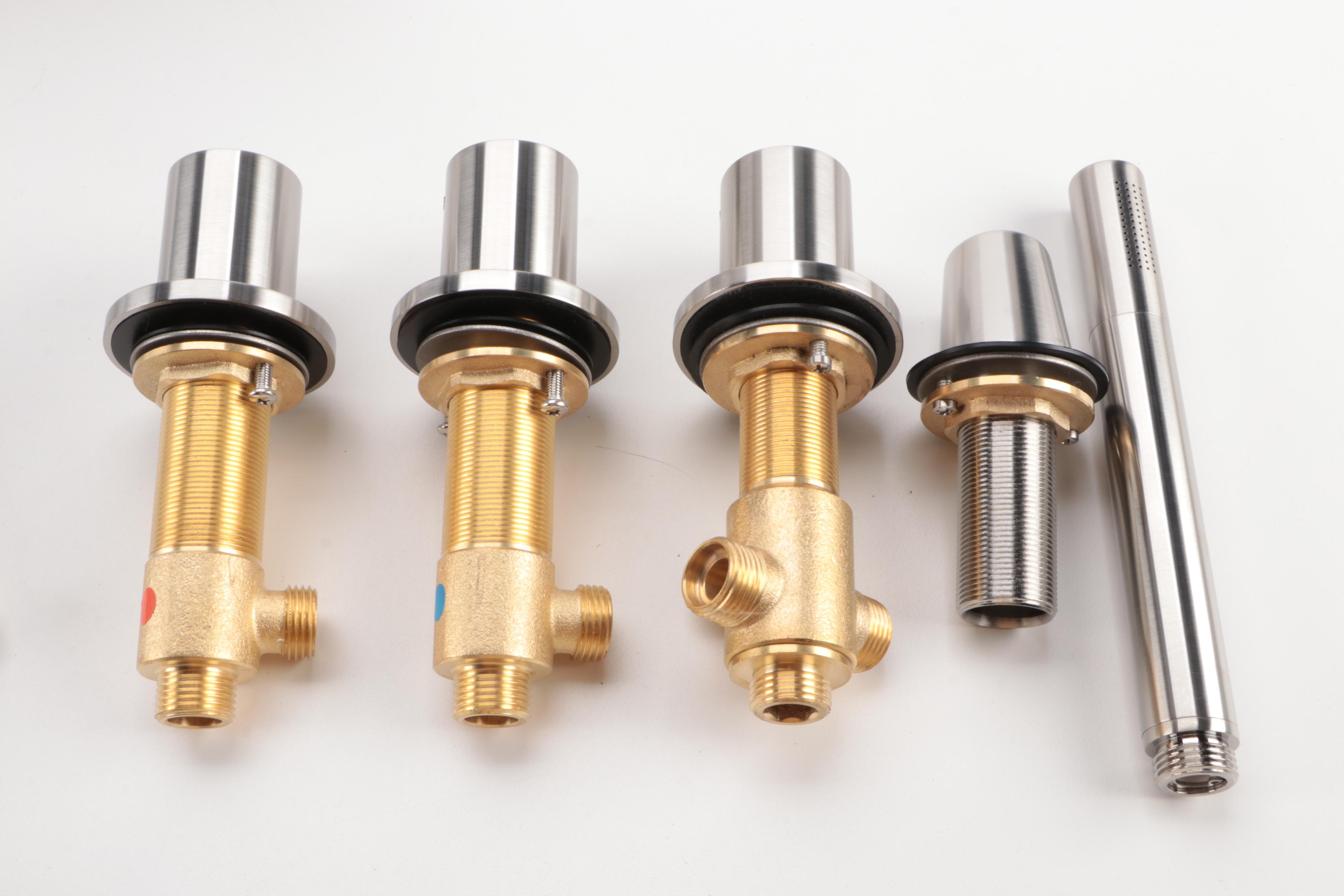 Brushed Nickel Deck Mount Waterfall Tub Faucet and Hand Shower with Tub Drain