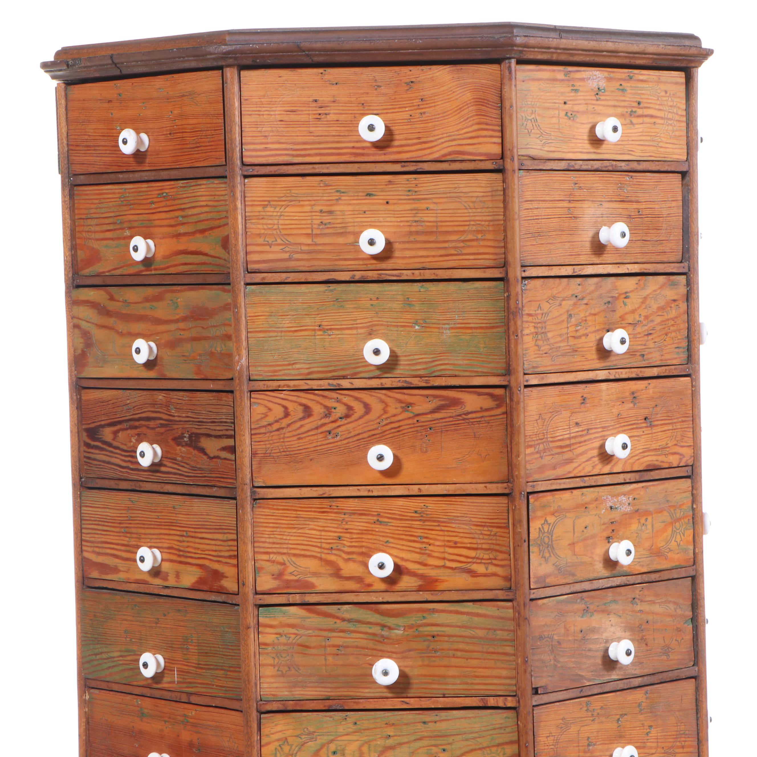American Primitive Ninety Eight-Drawer Revolving Hardware Store Cabinet-on-Base