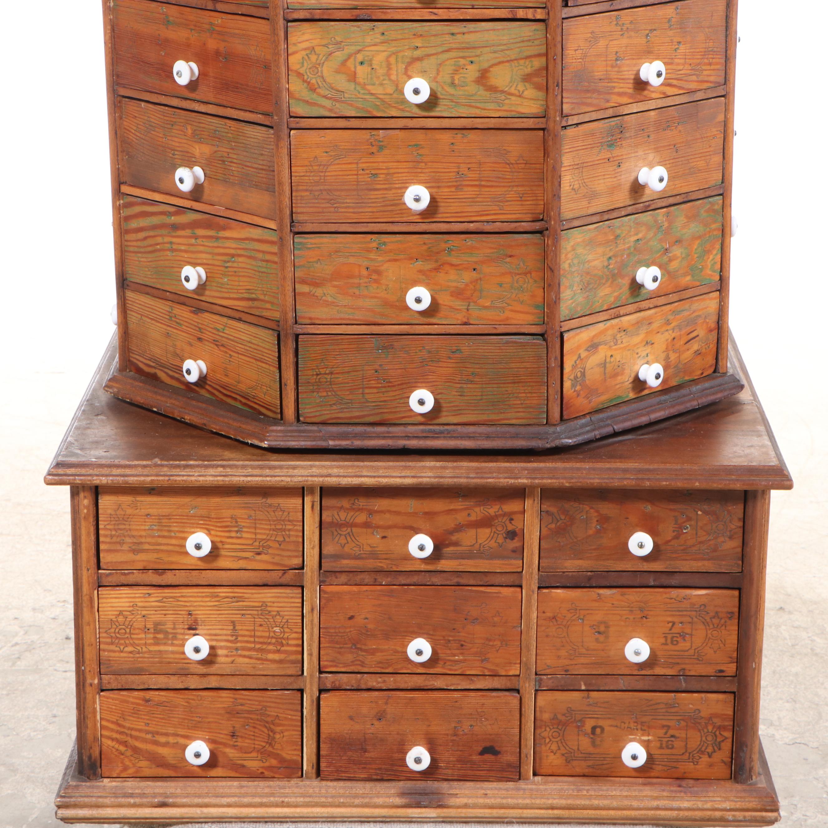 American Primitive Ninety Eight-Drawer Revolving Hardware Store Cabinet-on-Base