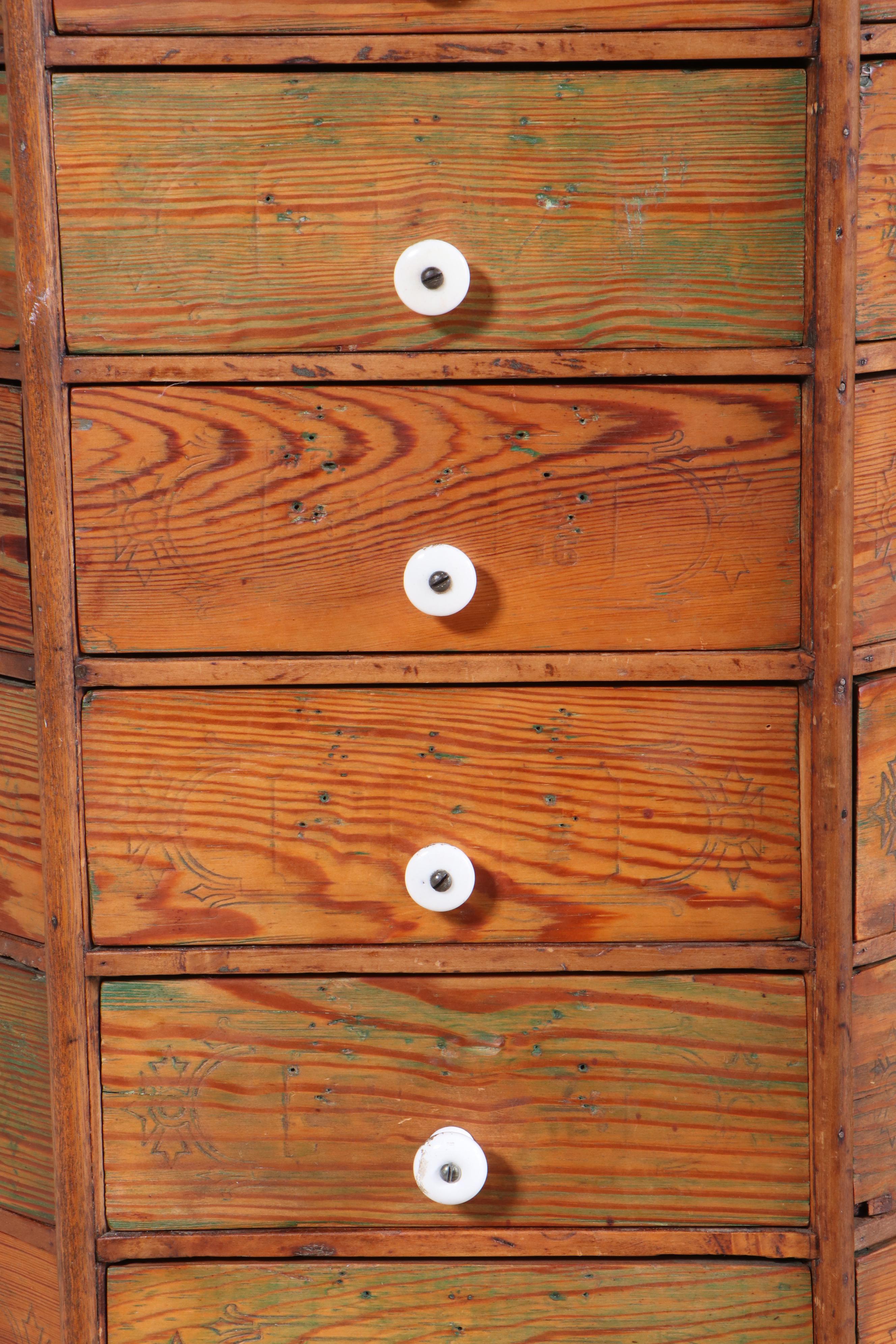 American Primitive Ninety Eight-Drawer Revolving Hardware Store Cabinet-on-Base