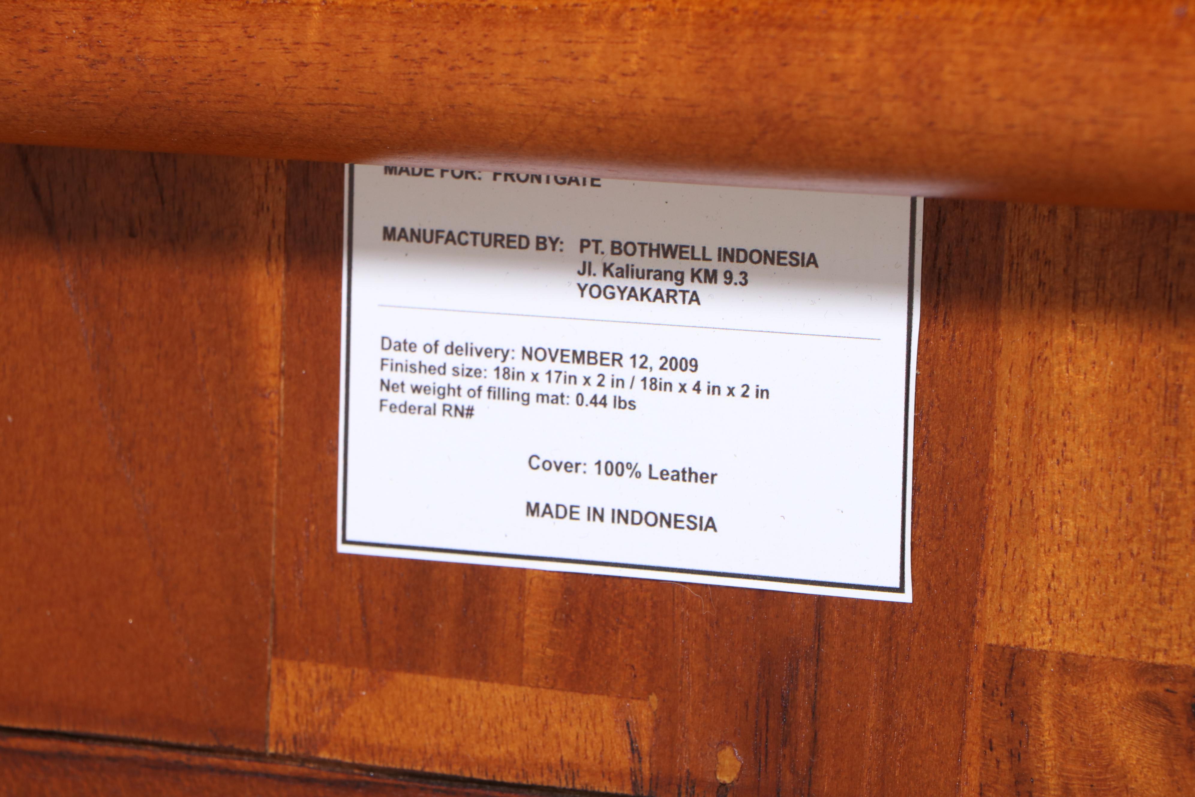 Pair of Frontgate Campaign Style Hardwood and Leather Lounge Chairs and Ottomans