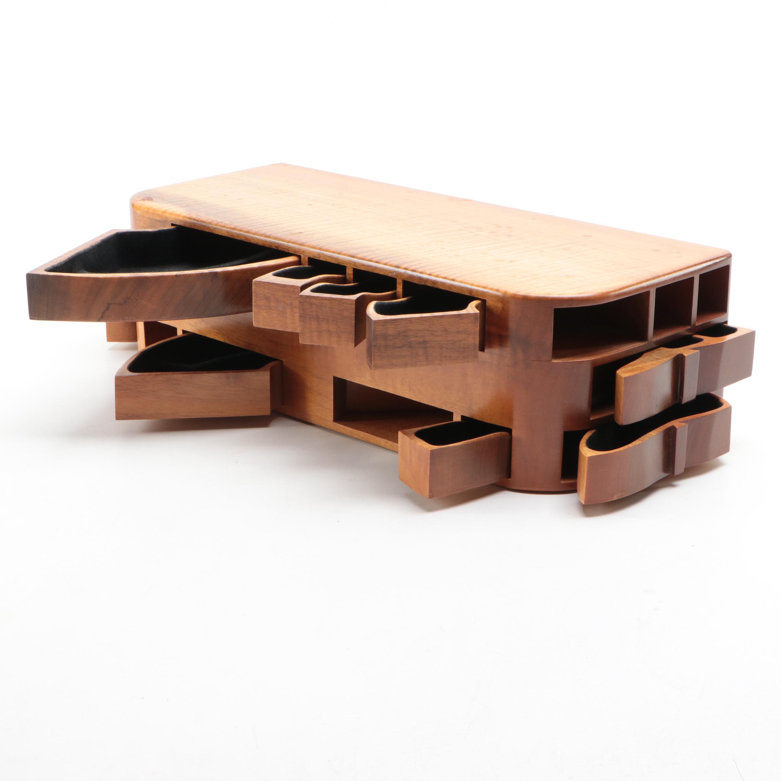 Jeff Vollmer Handmade Myrtle Burl Wood Puzzle Box Jewelry Box