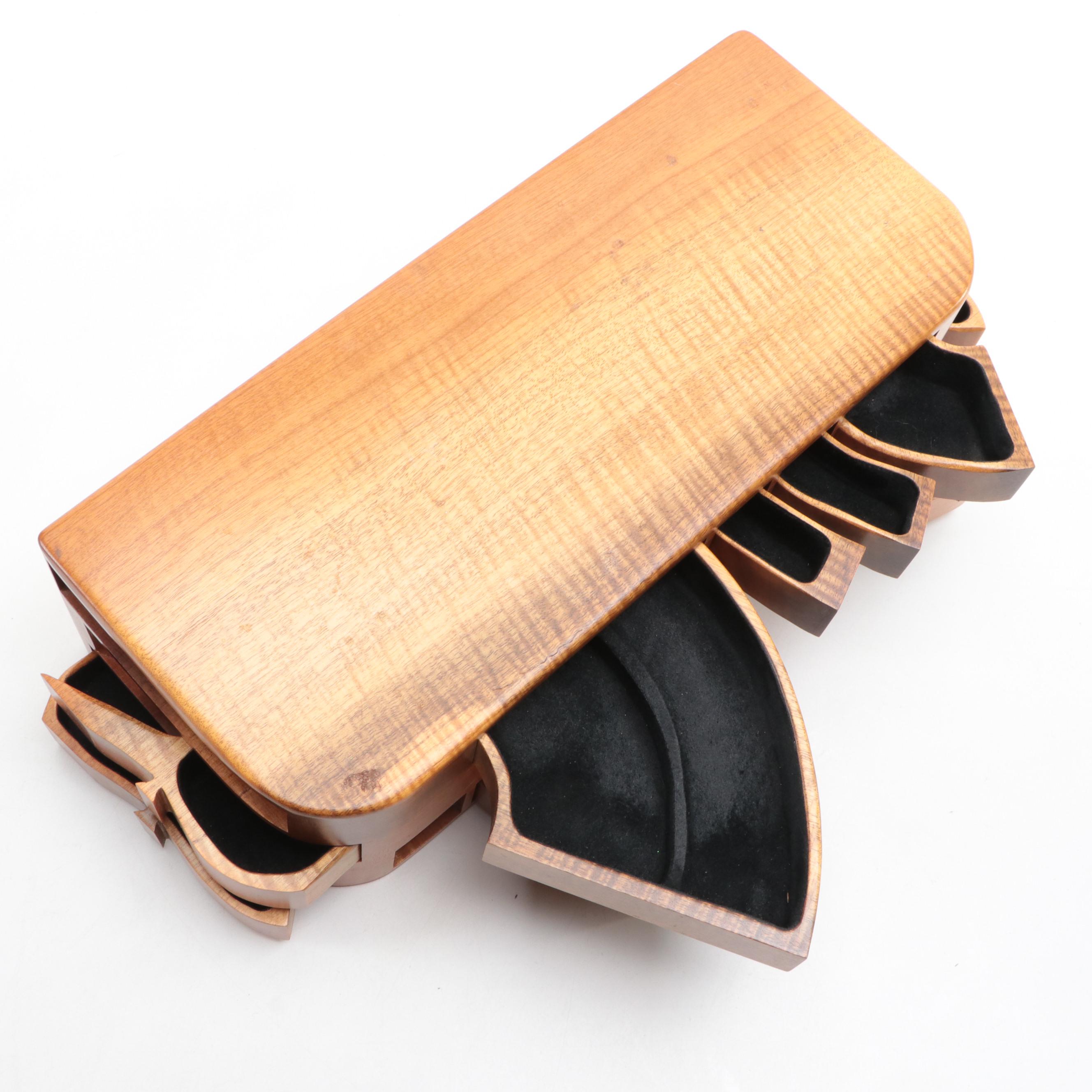 Jeff Vollmer Handmade Myrtle Burl Wood Puzzle Box Jewelry Box