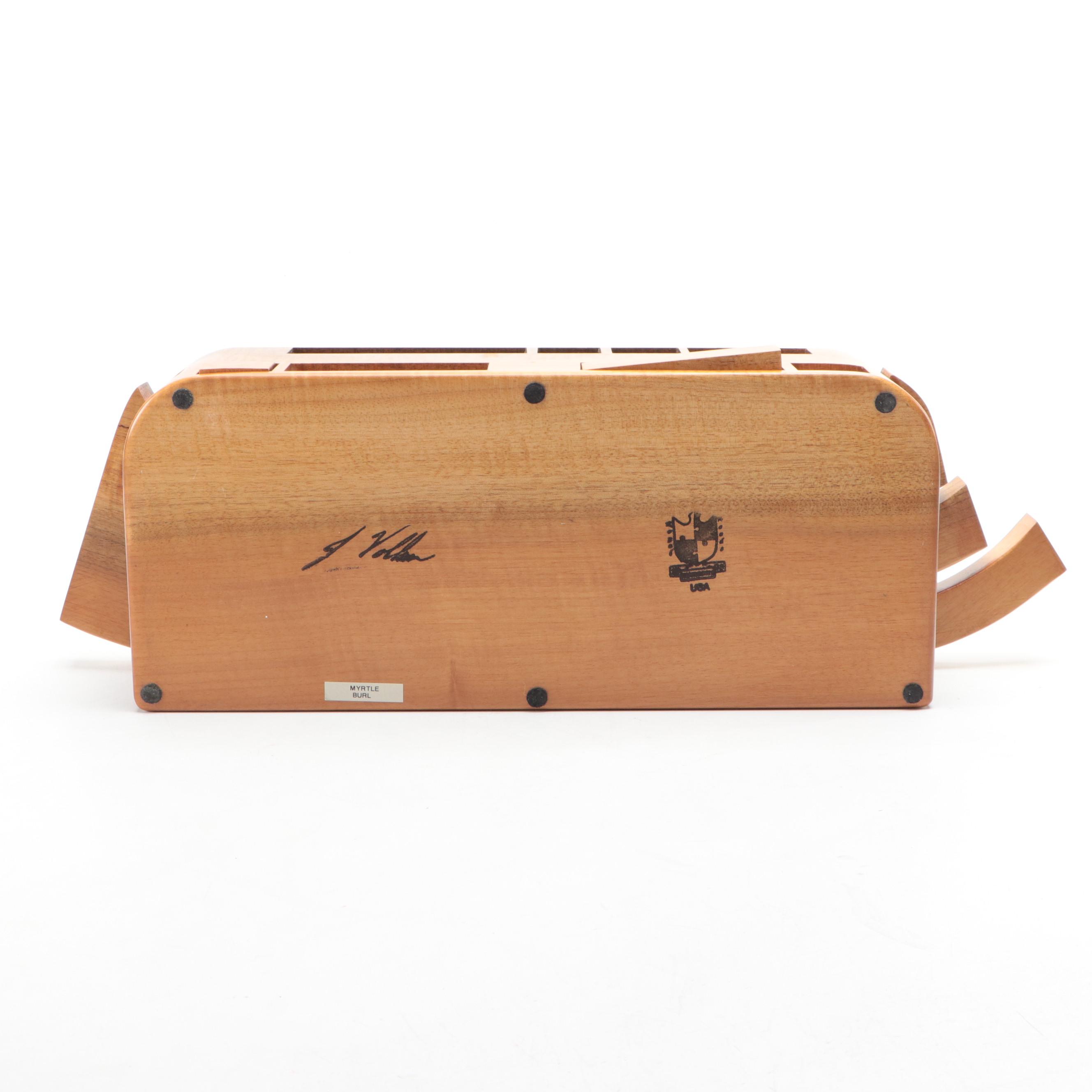 Jeff Vollmer Handmade Myrtle Burl Wood Puzzle Box Jewelry Box