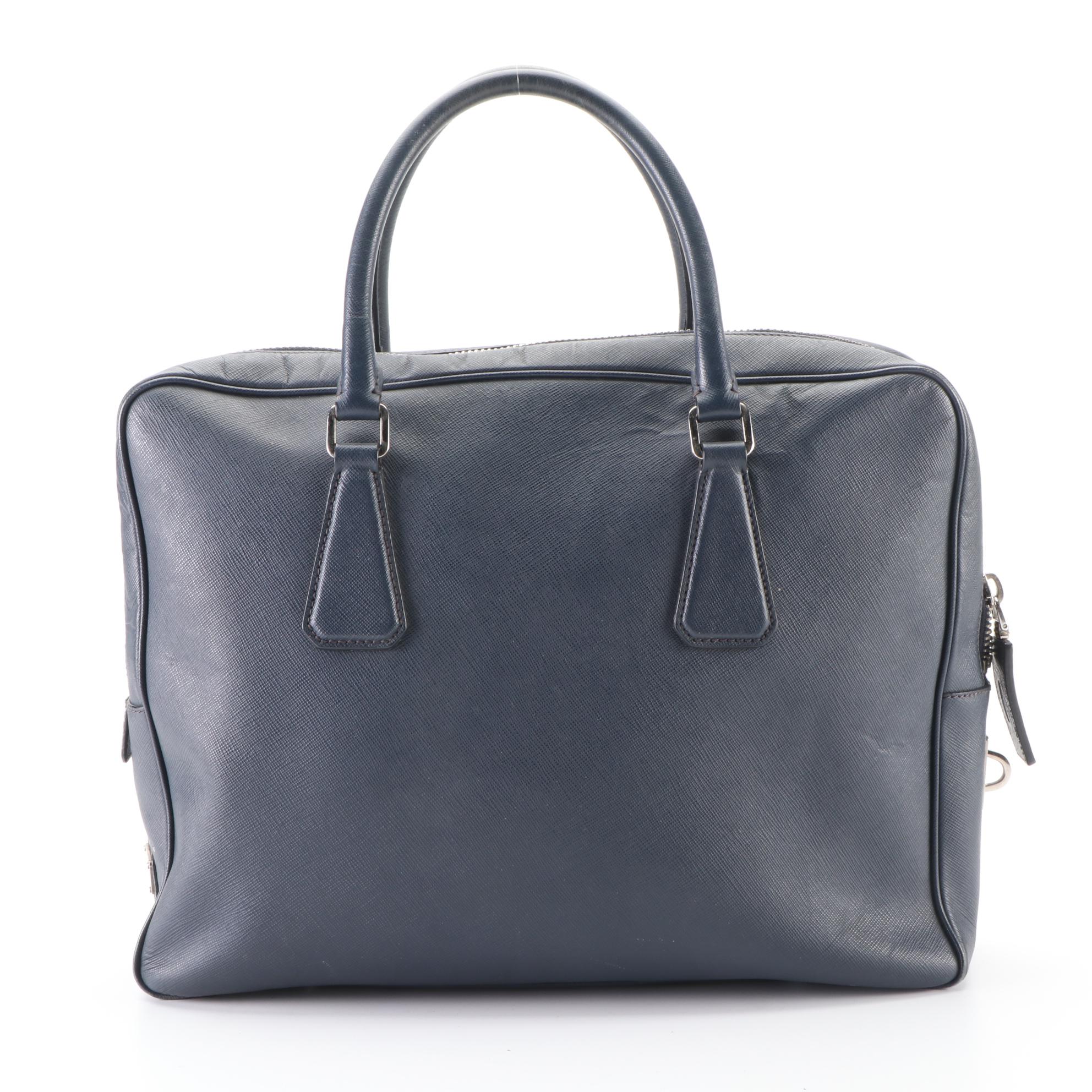 Prada Briefcase in Blue Saffiano Leather