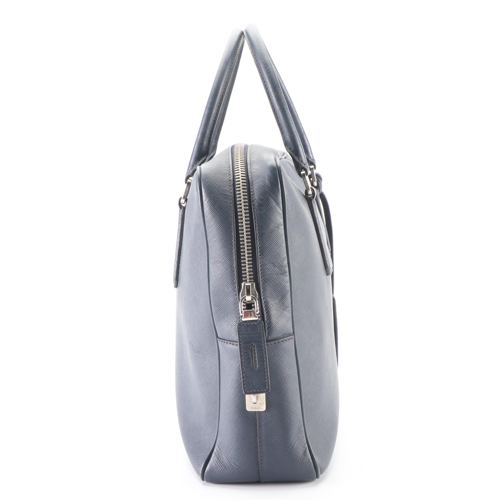 Prada Briefcase in Blue Saffiano Leather