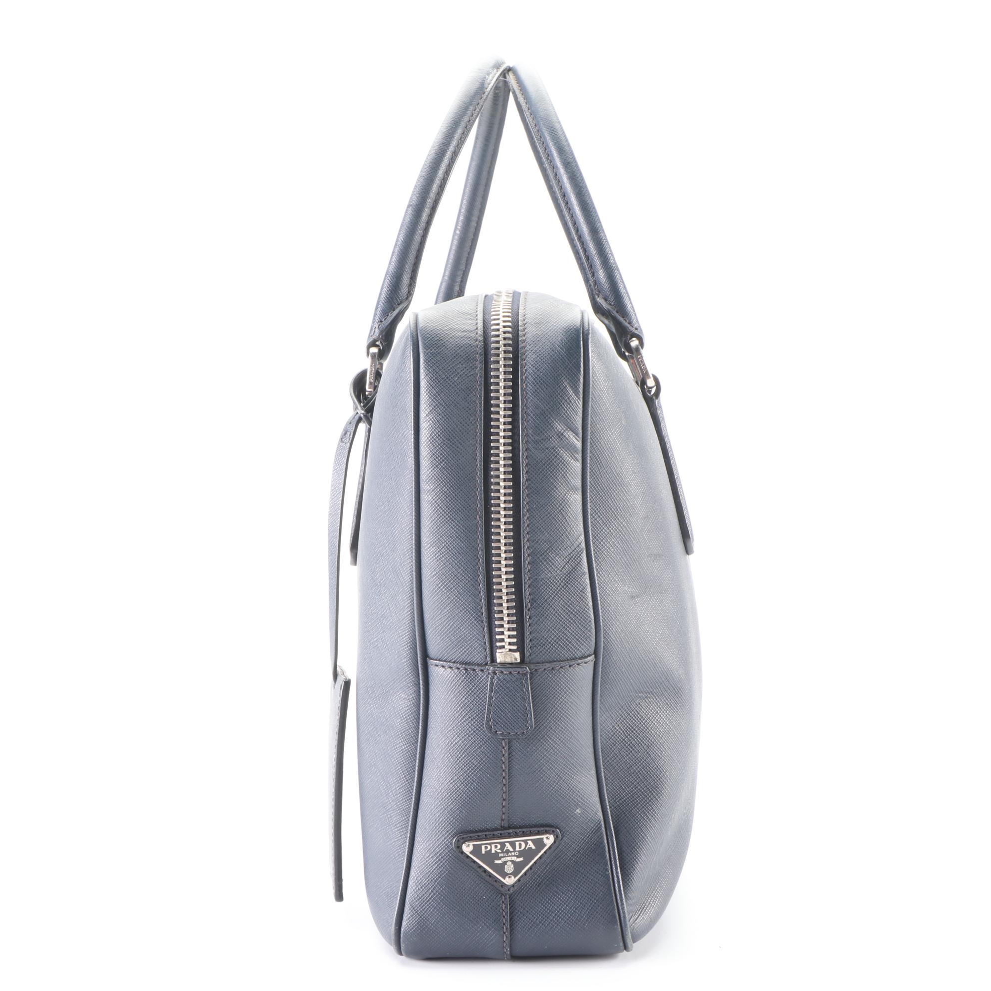 Prada Briefcase in Blue Saffiano Leather