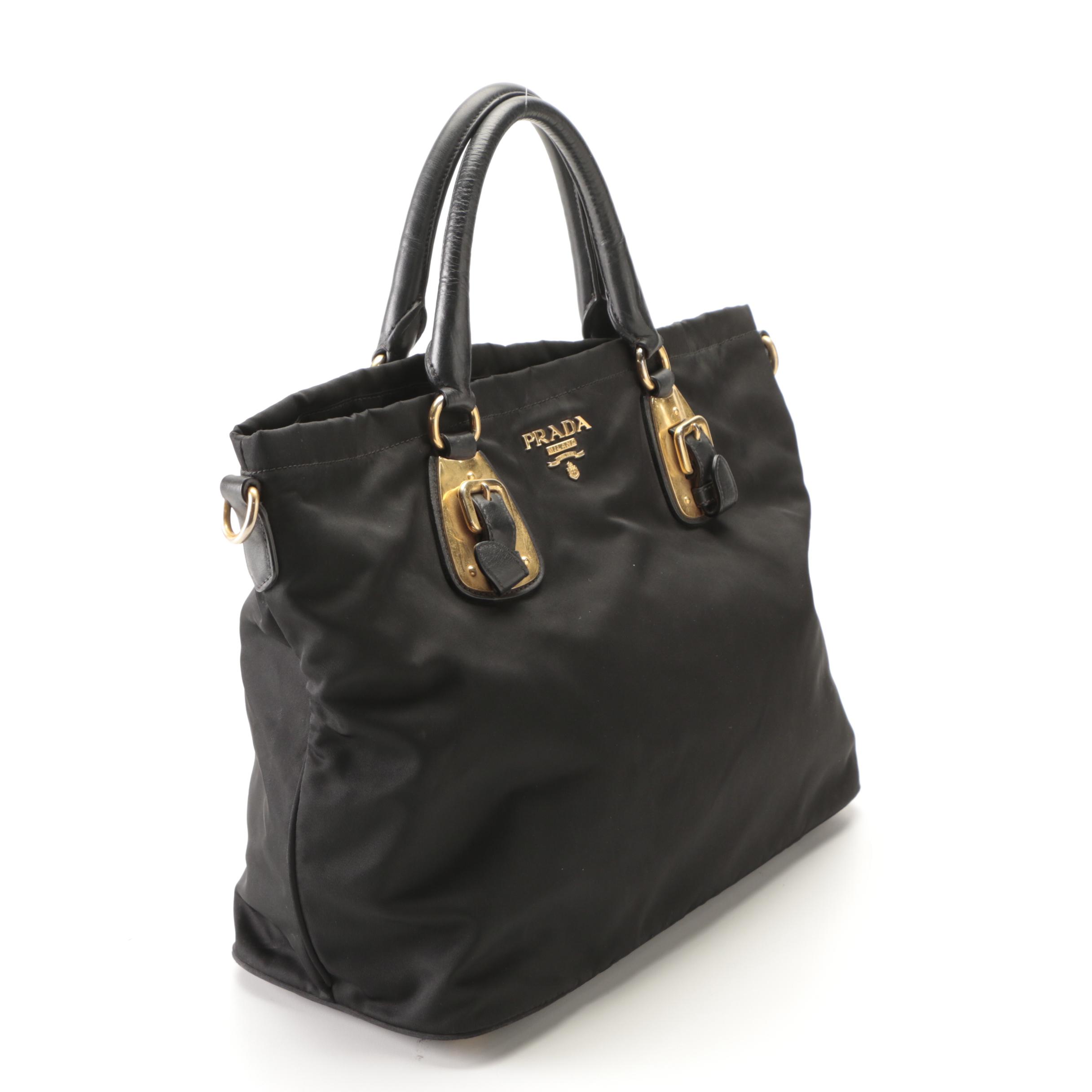 Prada Black Nylon and Leather Tote Bag