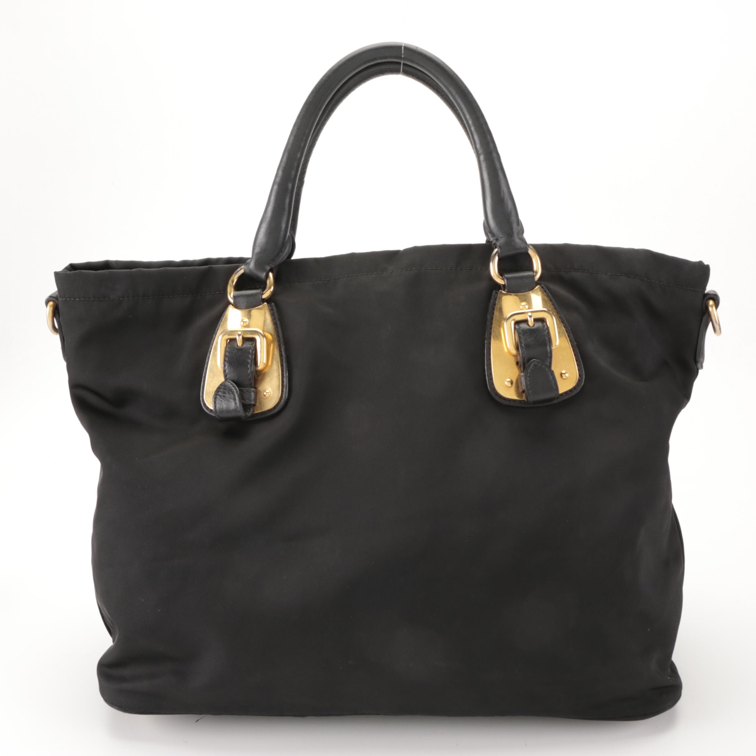 Prada Black Nylon and Leather Tote Bag