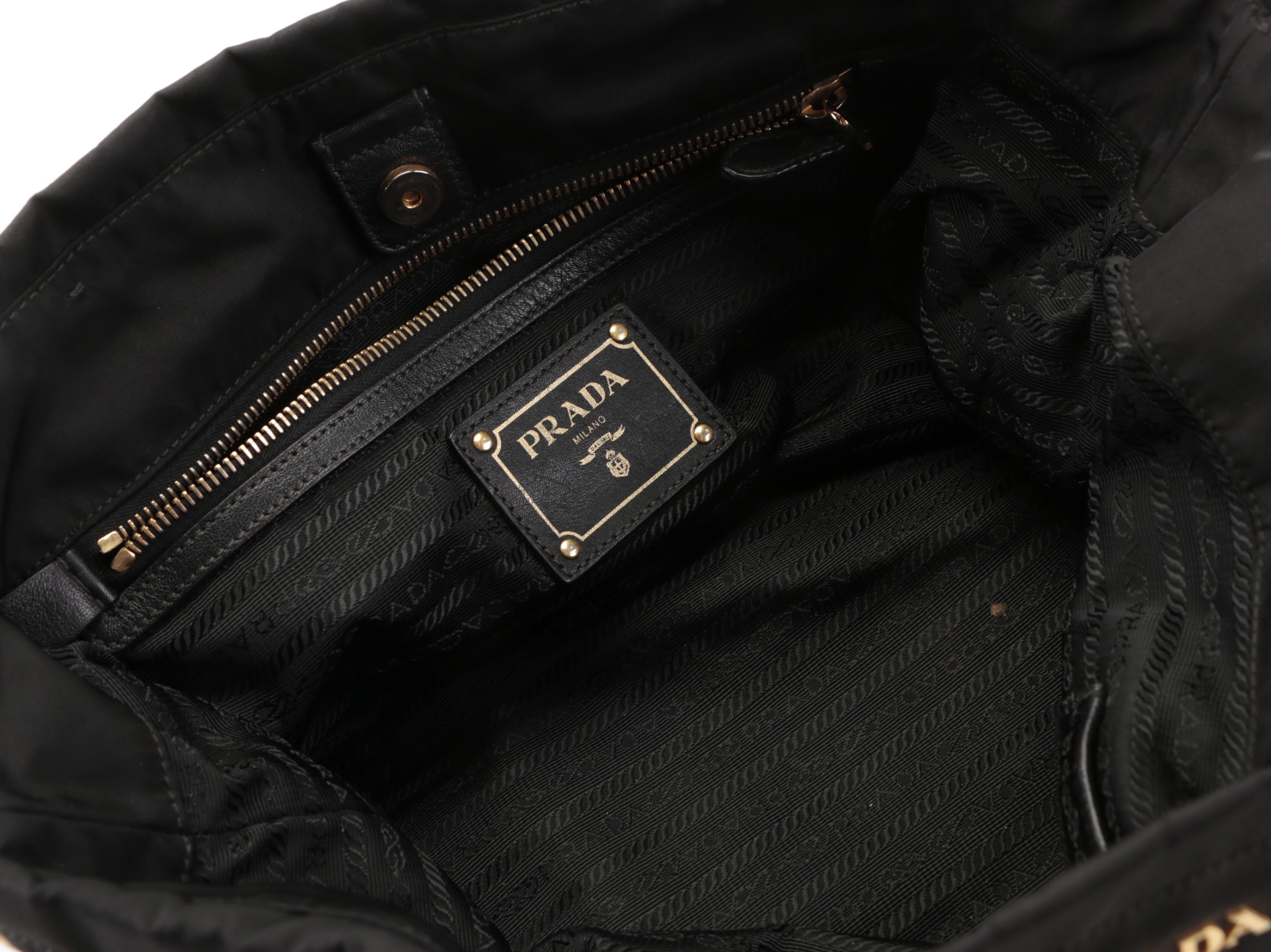 Prada Black Nylon and Leather Tote Bag