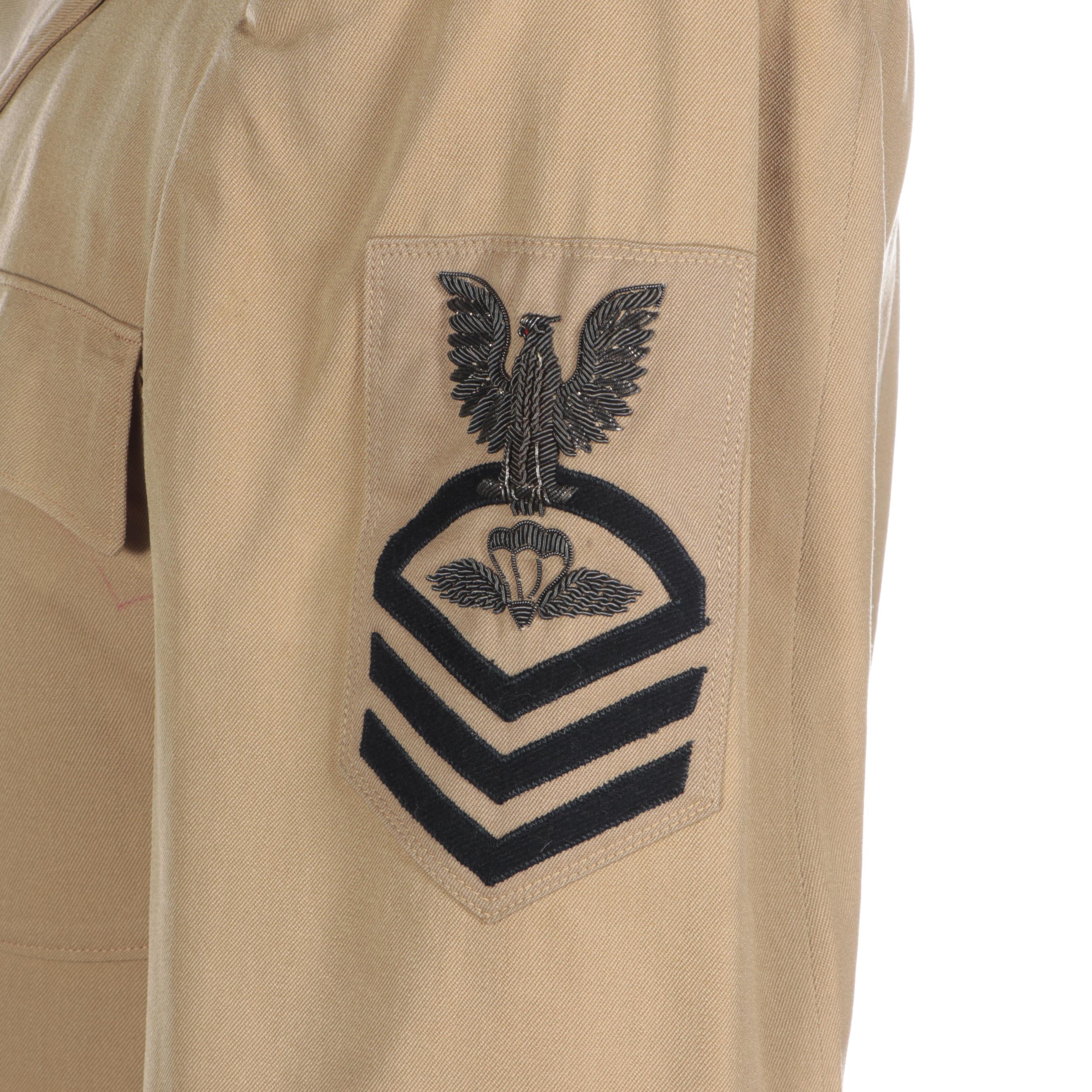 WWII Era U.S. Navy Service Dress Khaki Uniform Jacket with Rank Insignia