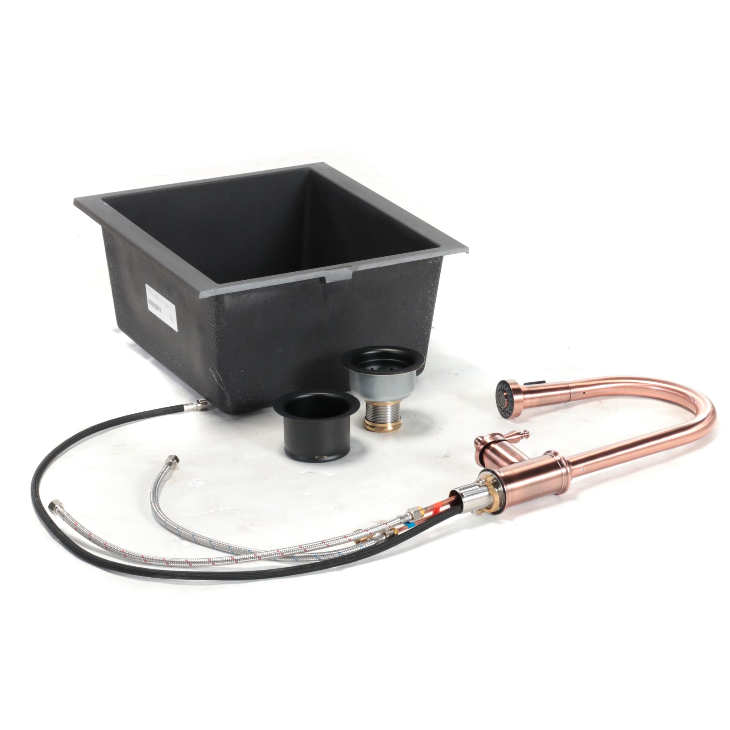 Undermount Black Granite Composite Sink and Pull-Down Faucet in Antique Copper
