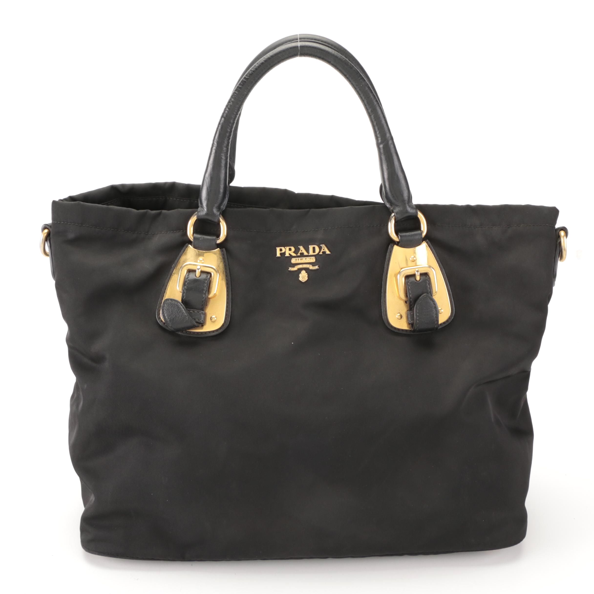 Prada Black Nylon and Leather Tote Bag
