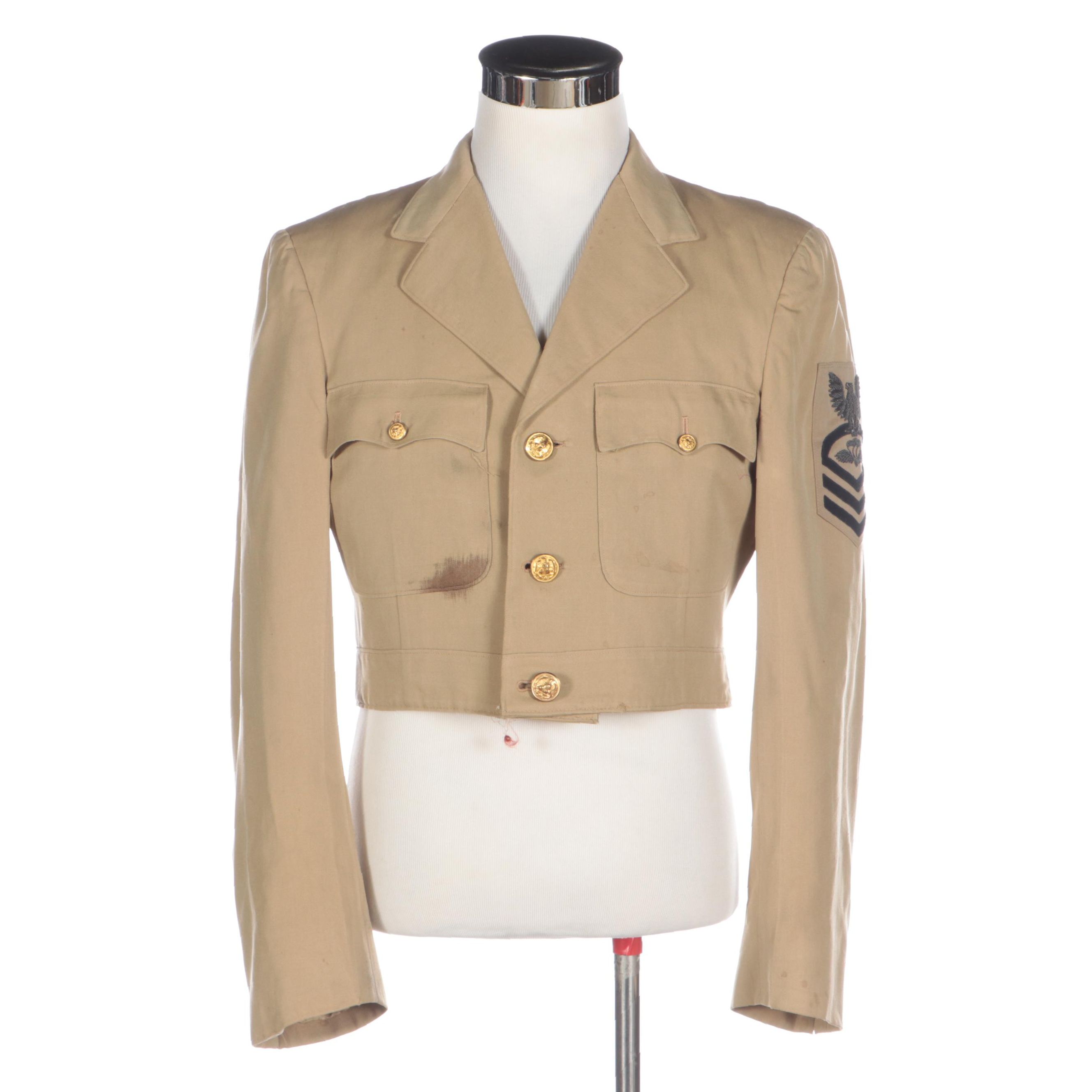WWII Era U.S. Navy Service Dress Khaki Uniform Jacket with Rank Insignia