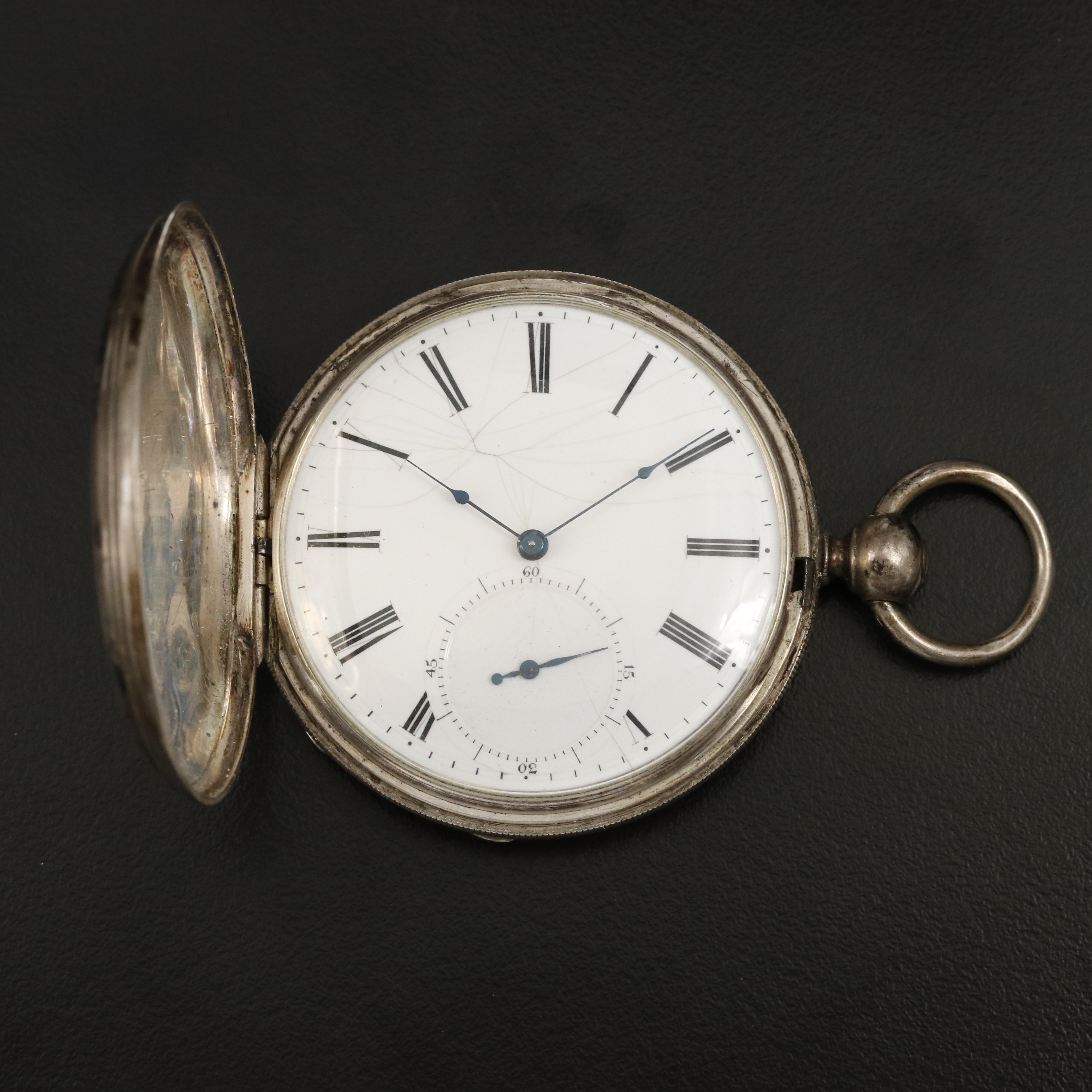 Antique 0.800 Silver Bourquin Hunting Case Pocket Watch