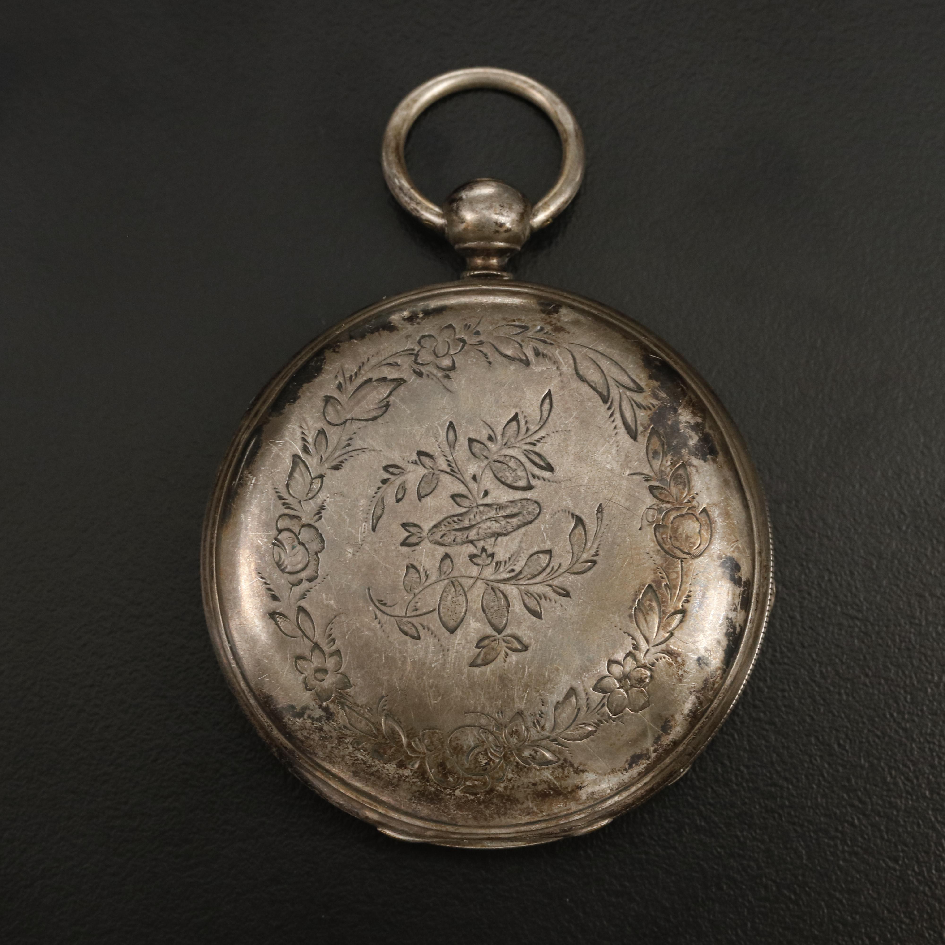 Antique 0.800 Silver Bourquin Hunting Case Pocket Watch