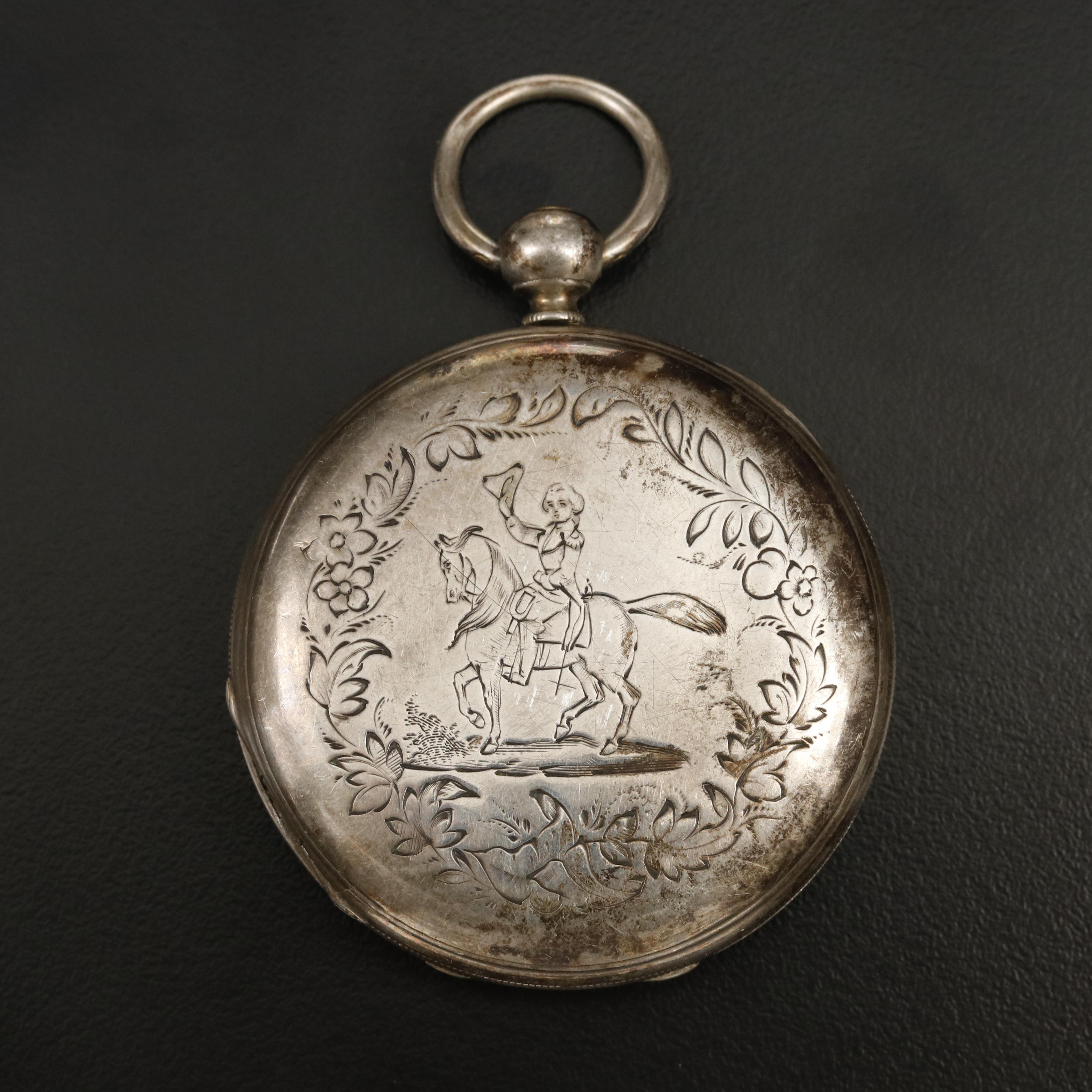 Antique 0.800 Silver Bourquin Hunting Case Pocket Watch