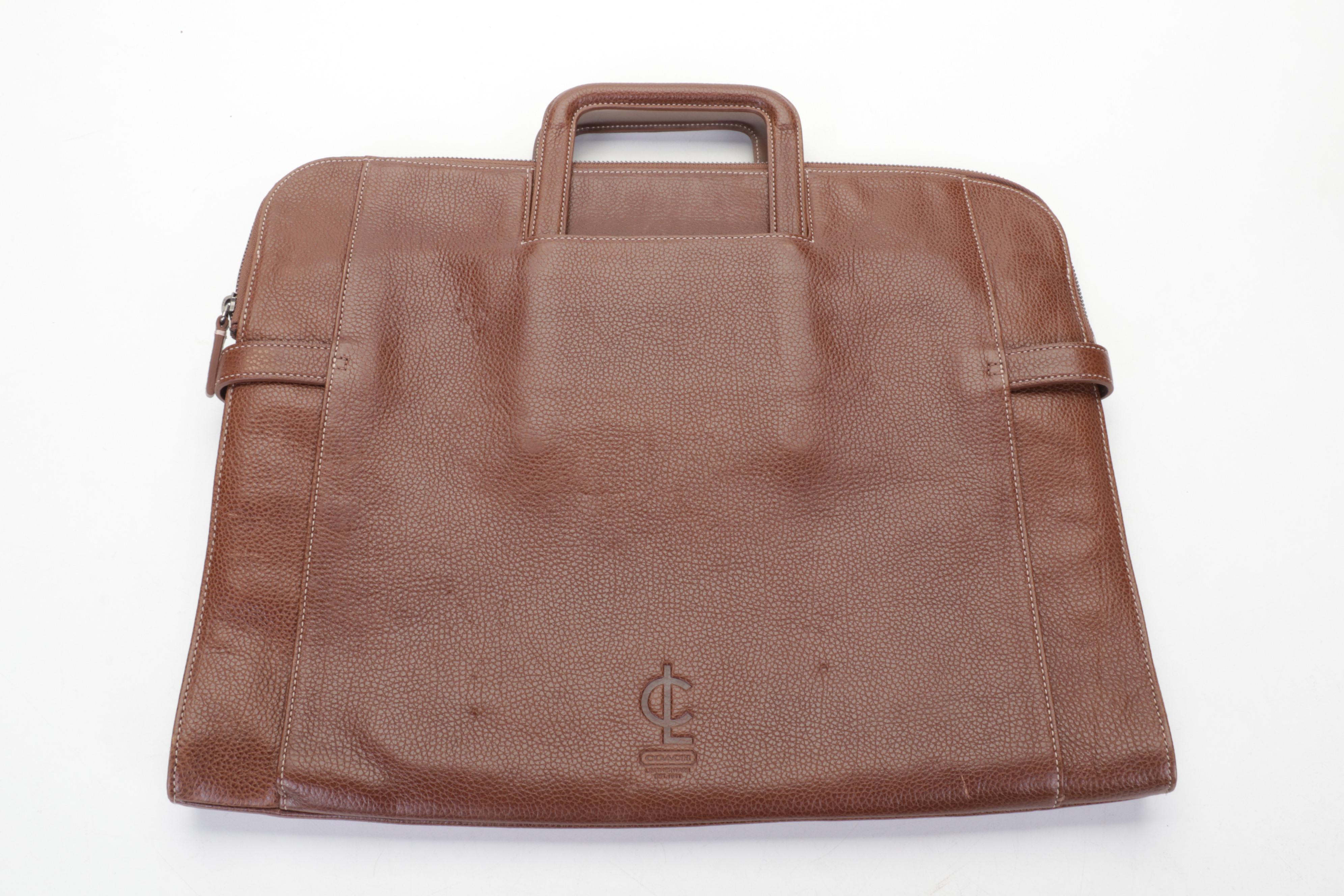 Coach Men's Leatherware Brown Leather Briefcase With Belts and Gloves