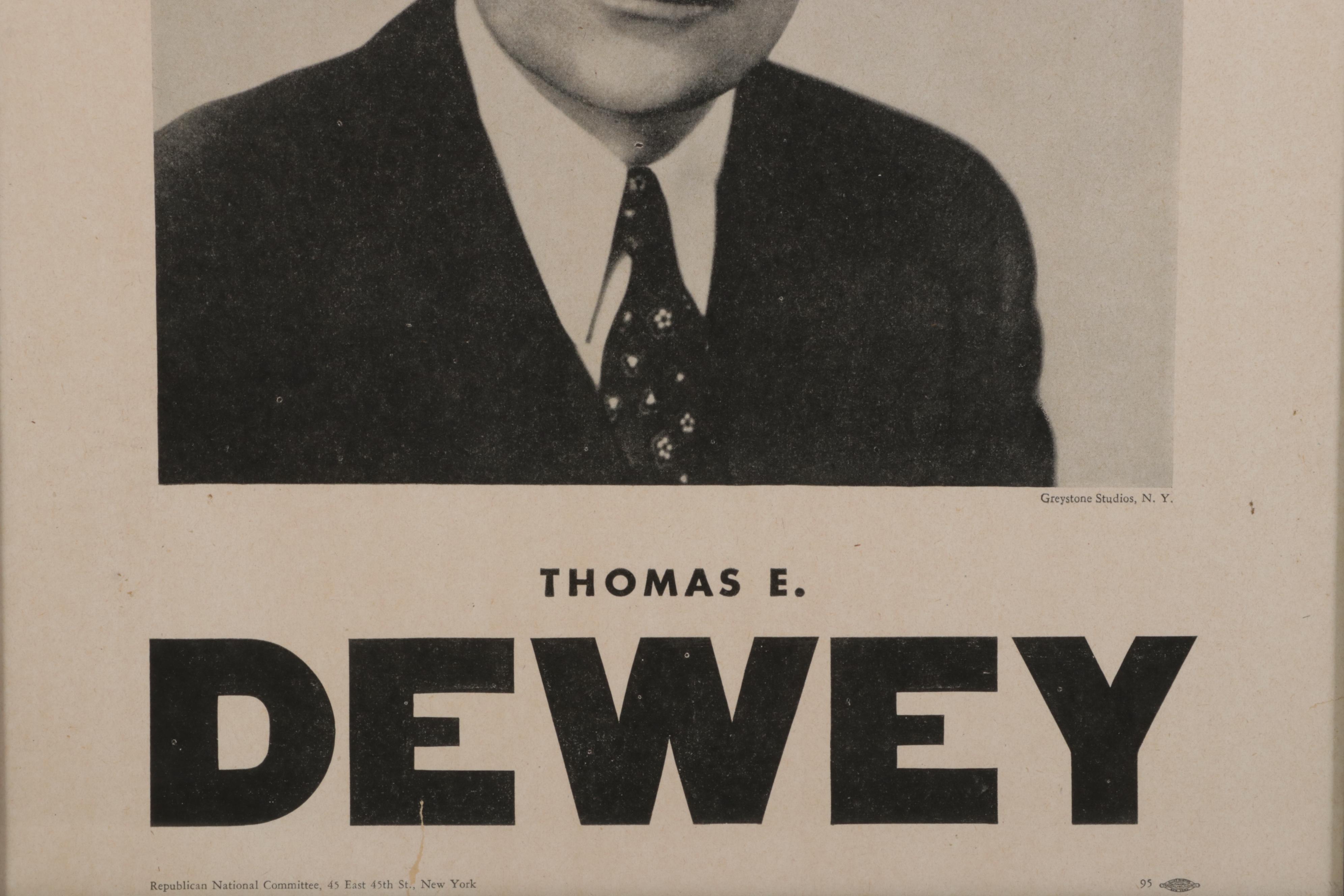 Thomas E. Dewey Halftone 1948 Presidential Campaign Poster, Circa 1948