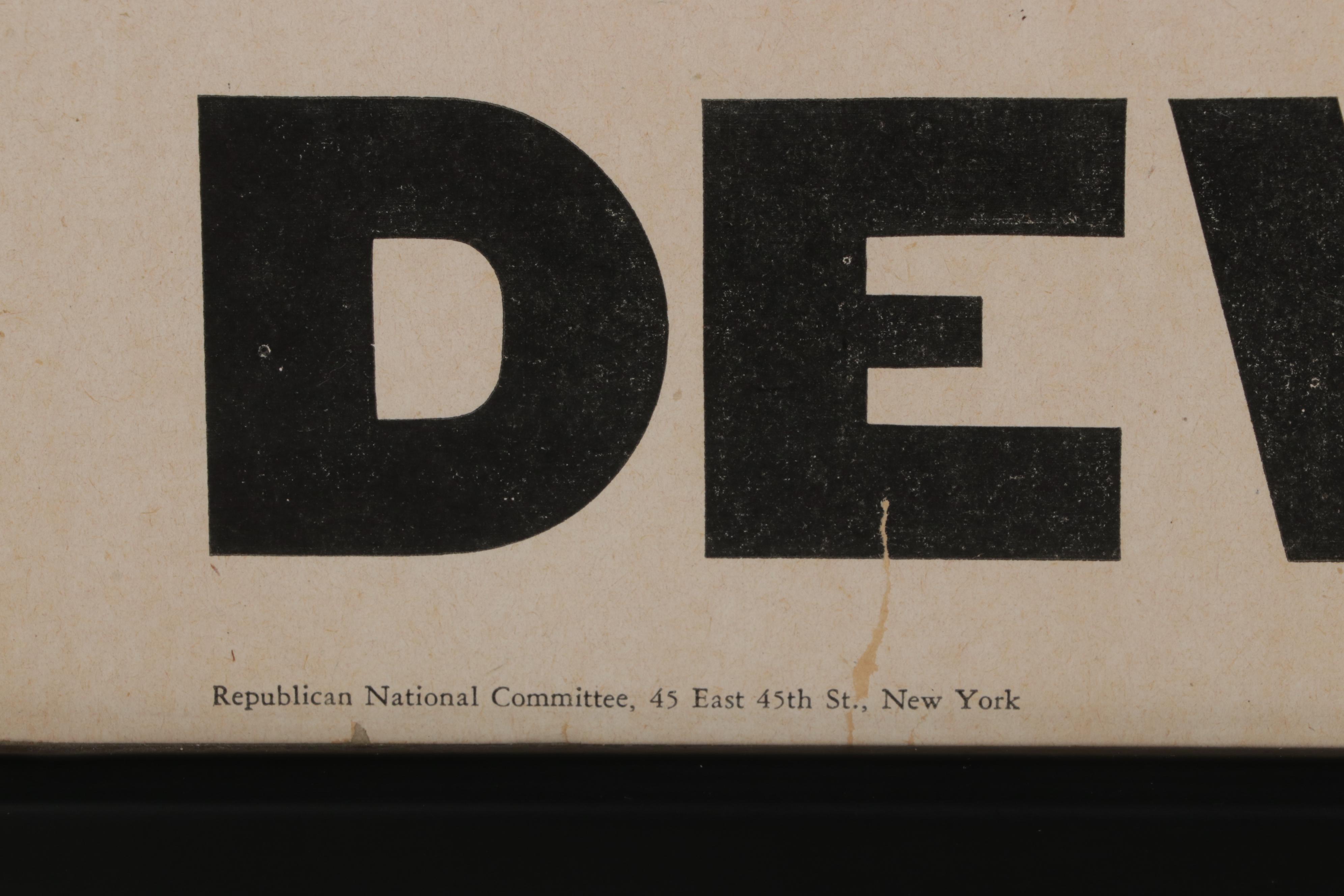 Thomas E. Dewey Halftone 1948 Presidential Campaign Poster, Circa 1948