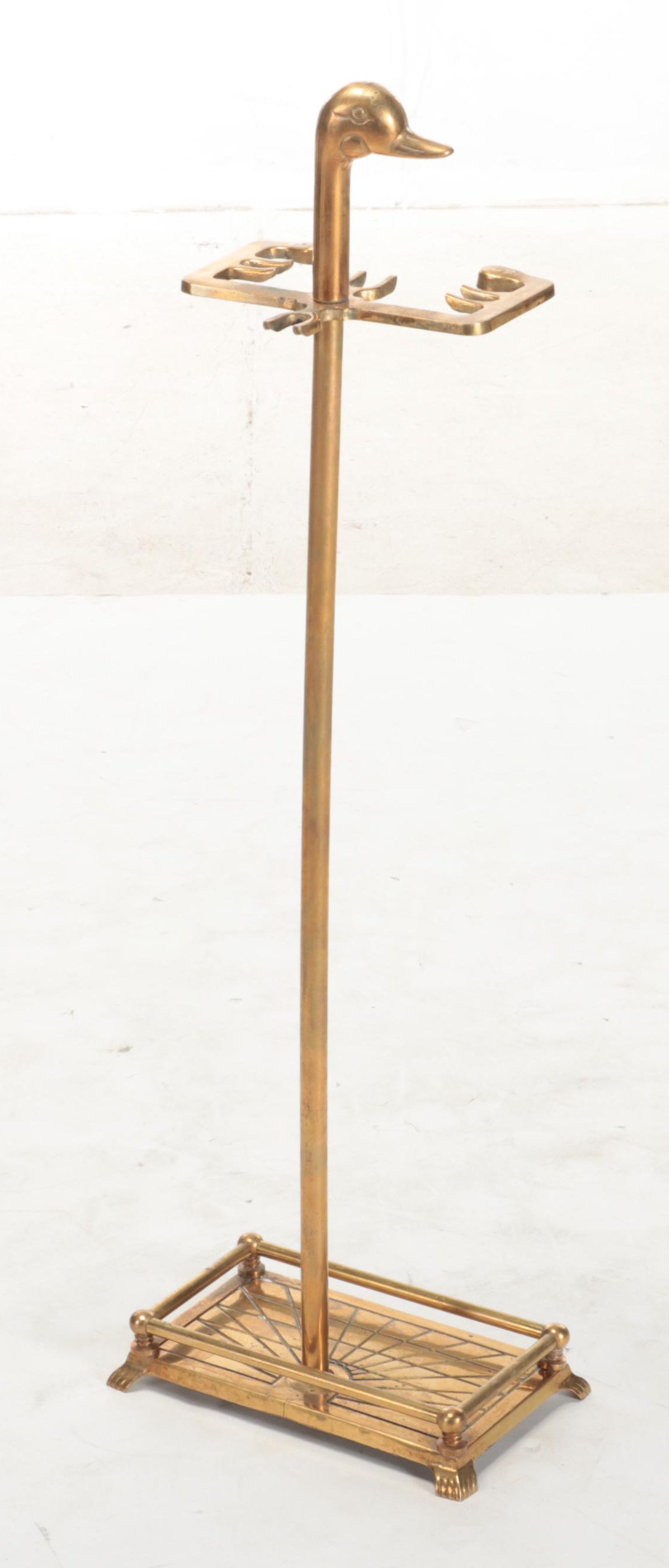 Cast Brass Duck Head Fireplace Tool Set, Mid-20th Century