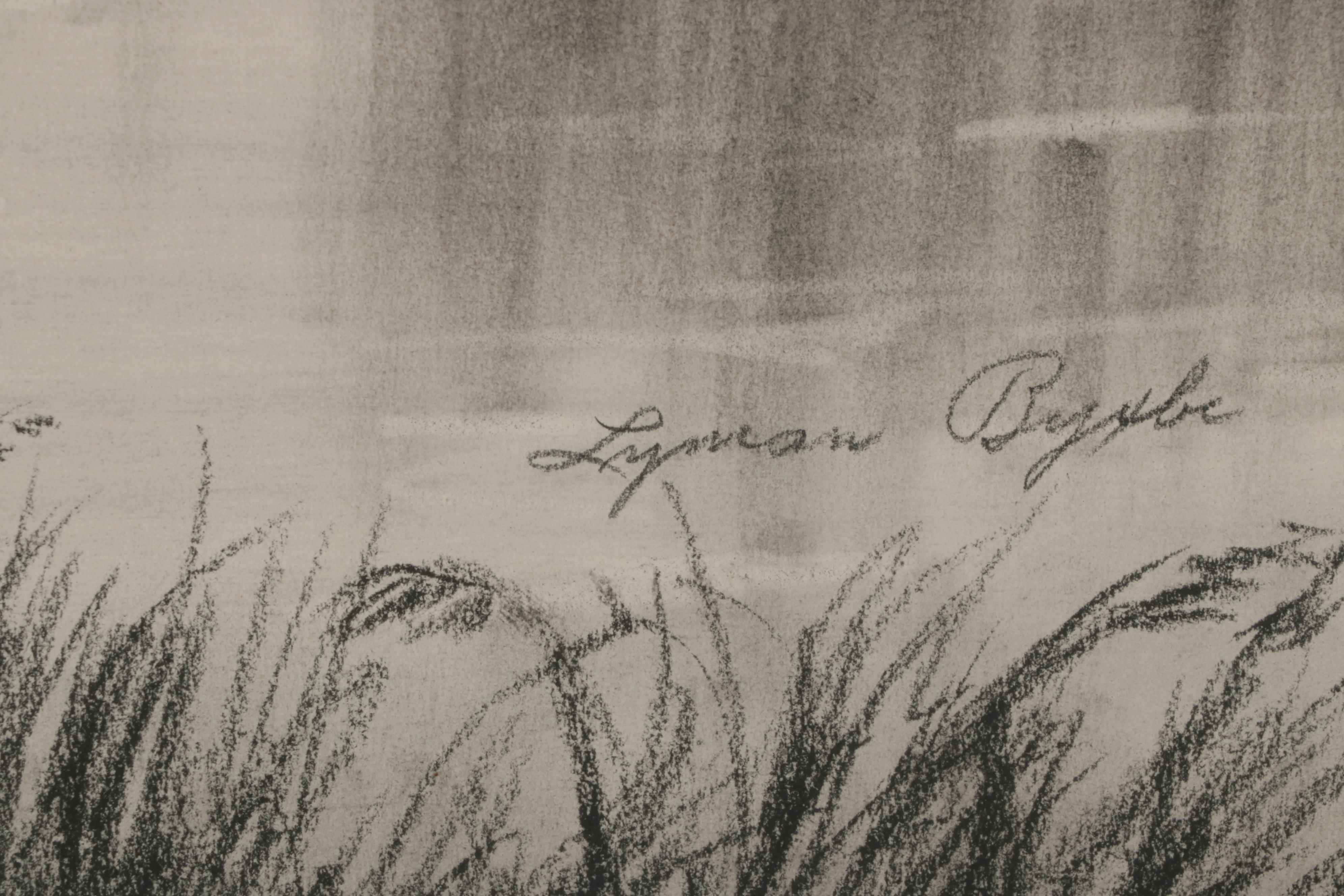 Lyman Byxbe Charcoal Drawing of Mountain Valley Lake