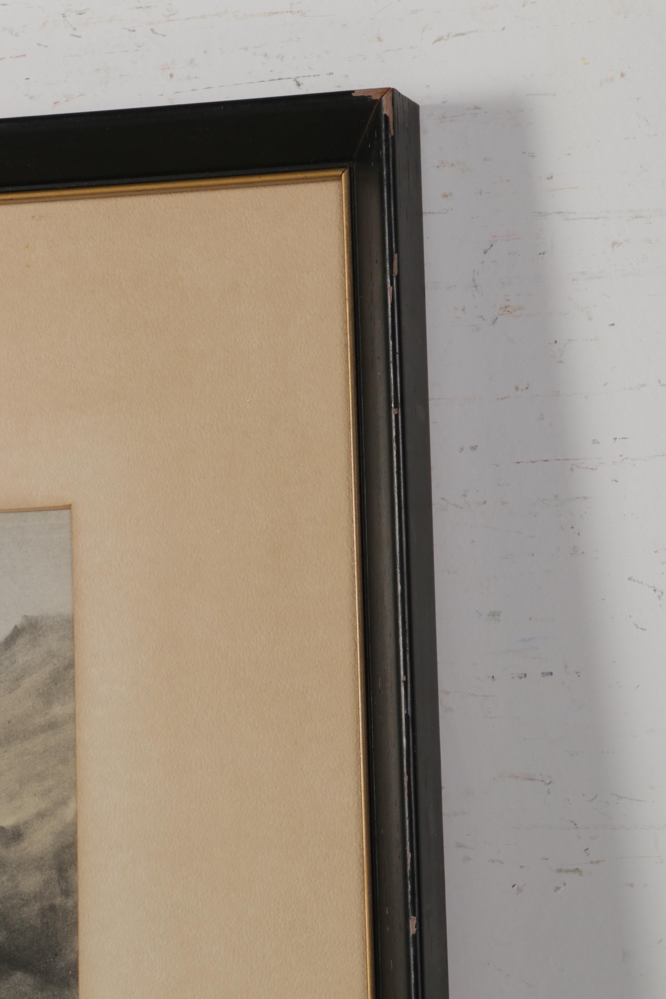 Lyman Byxbe Charcoal Drawing of Mountain Valley Lake