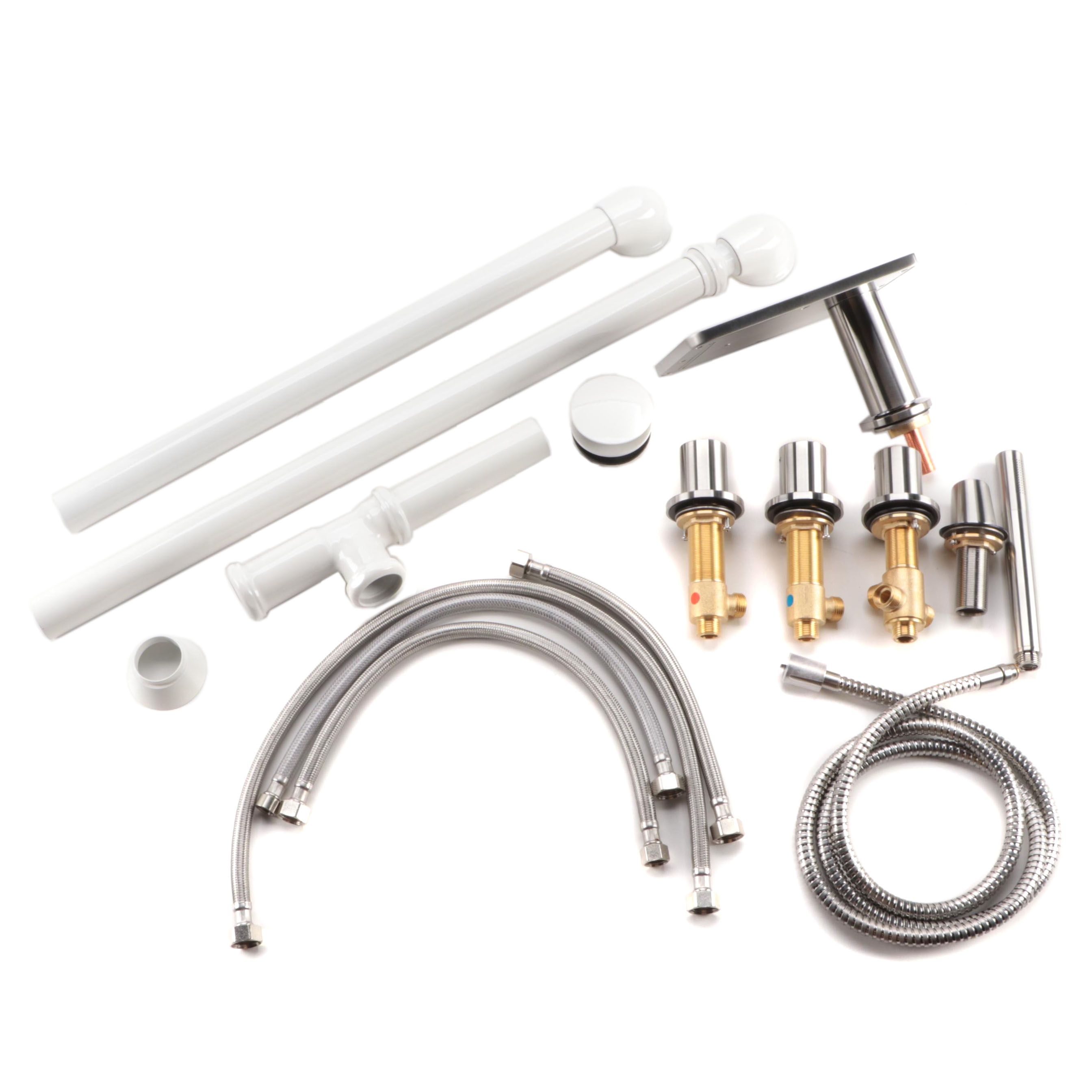 Brushed Nickel Deck Mount Waterfall Tub Faucet and Hand Shower with Tub Drain