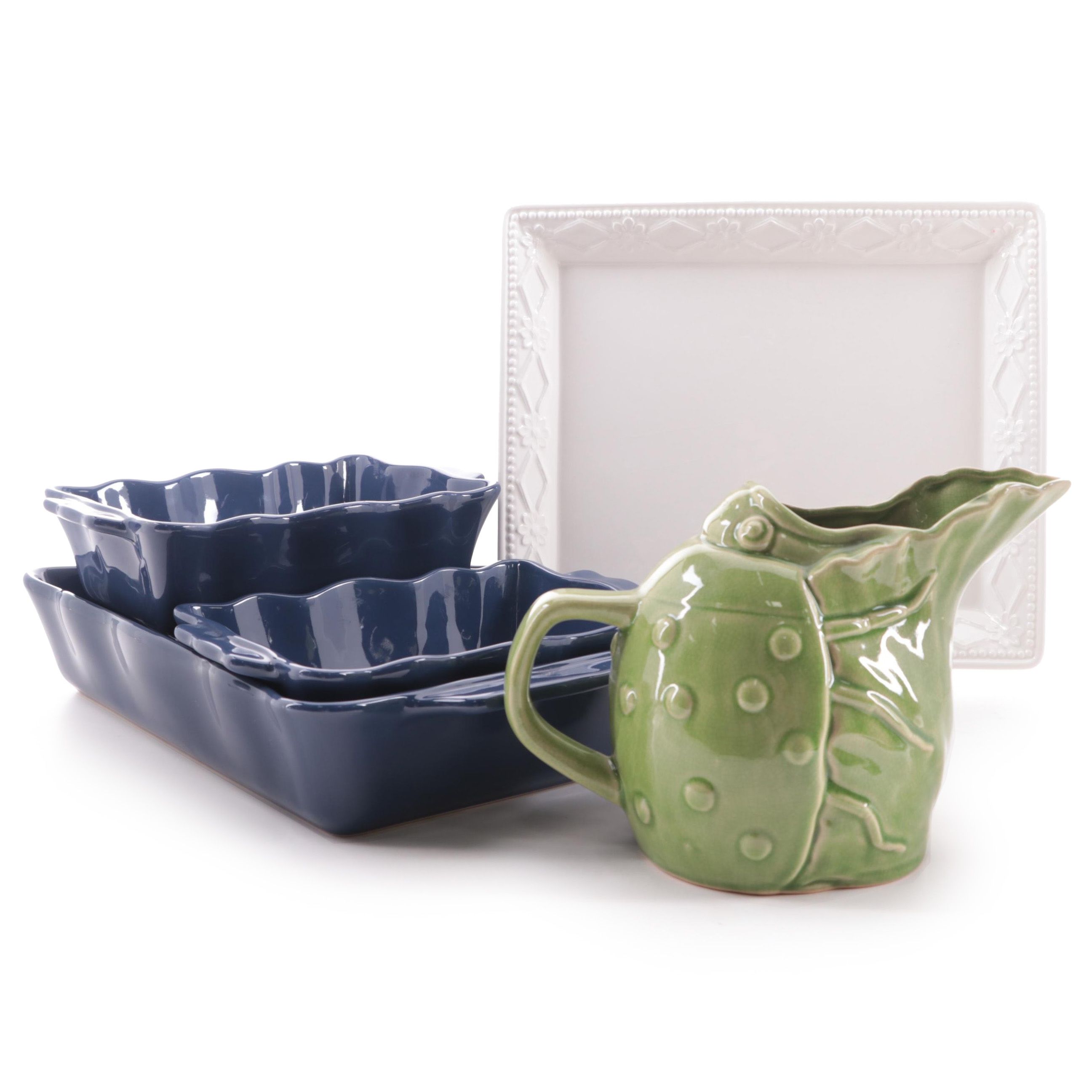 BICO Ceramic Bakeware, Italian Platter and Ladybug Pitcher