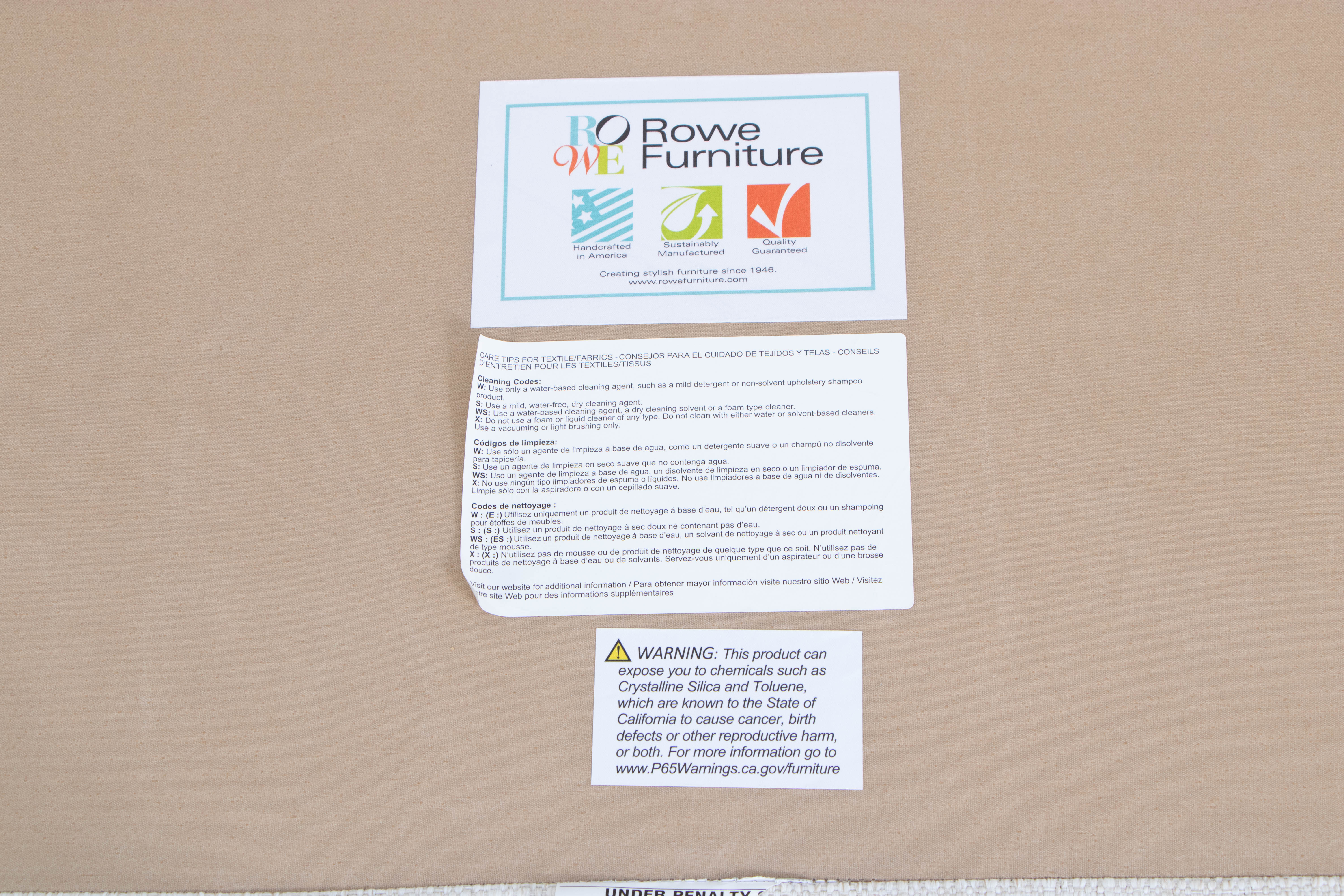 Rowe Furniture Light Cream Upholstered Loveseat with Nailhead Trim