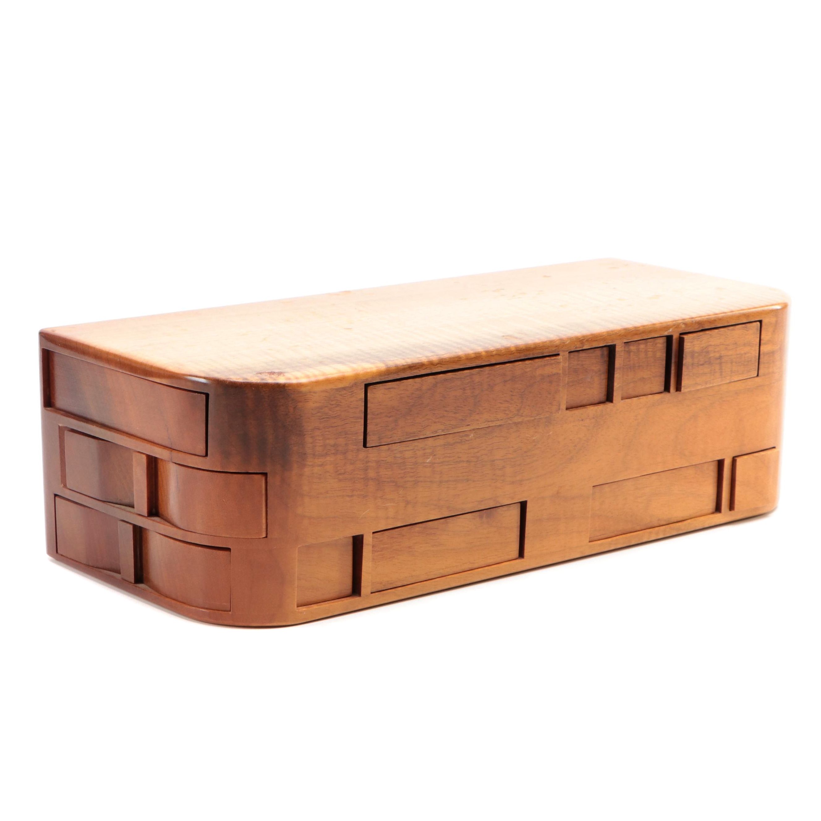 Jeff Vollmer Handmade Myrtle Burl Wood Puzzle Box Jewelry Box