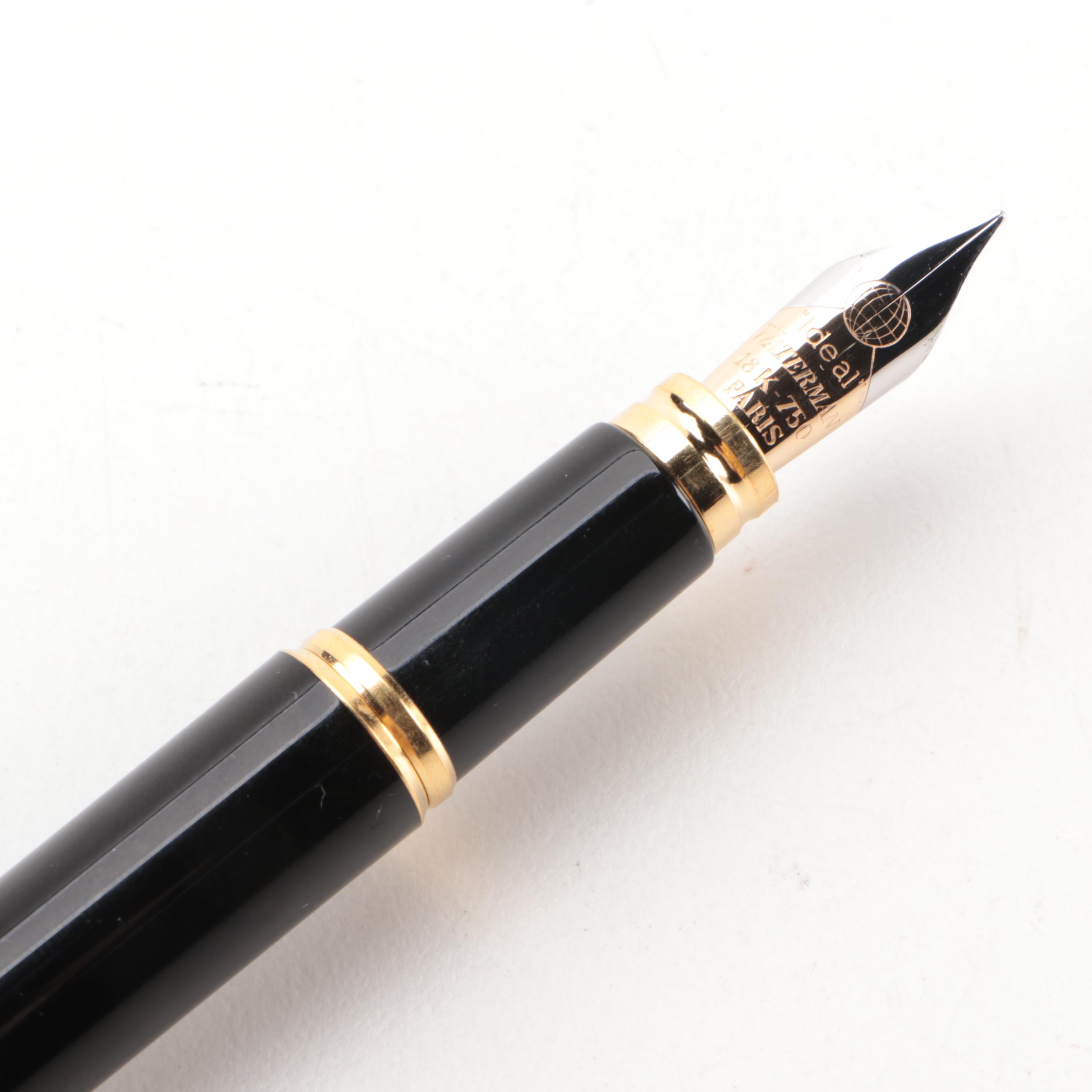 Waterman of Paris "Ideal" Black Resin Fountain Pen With 18K Nib