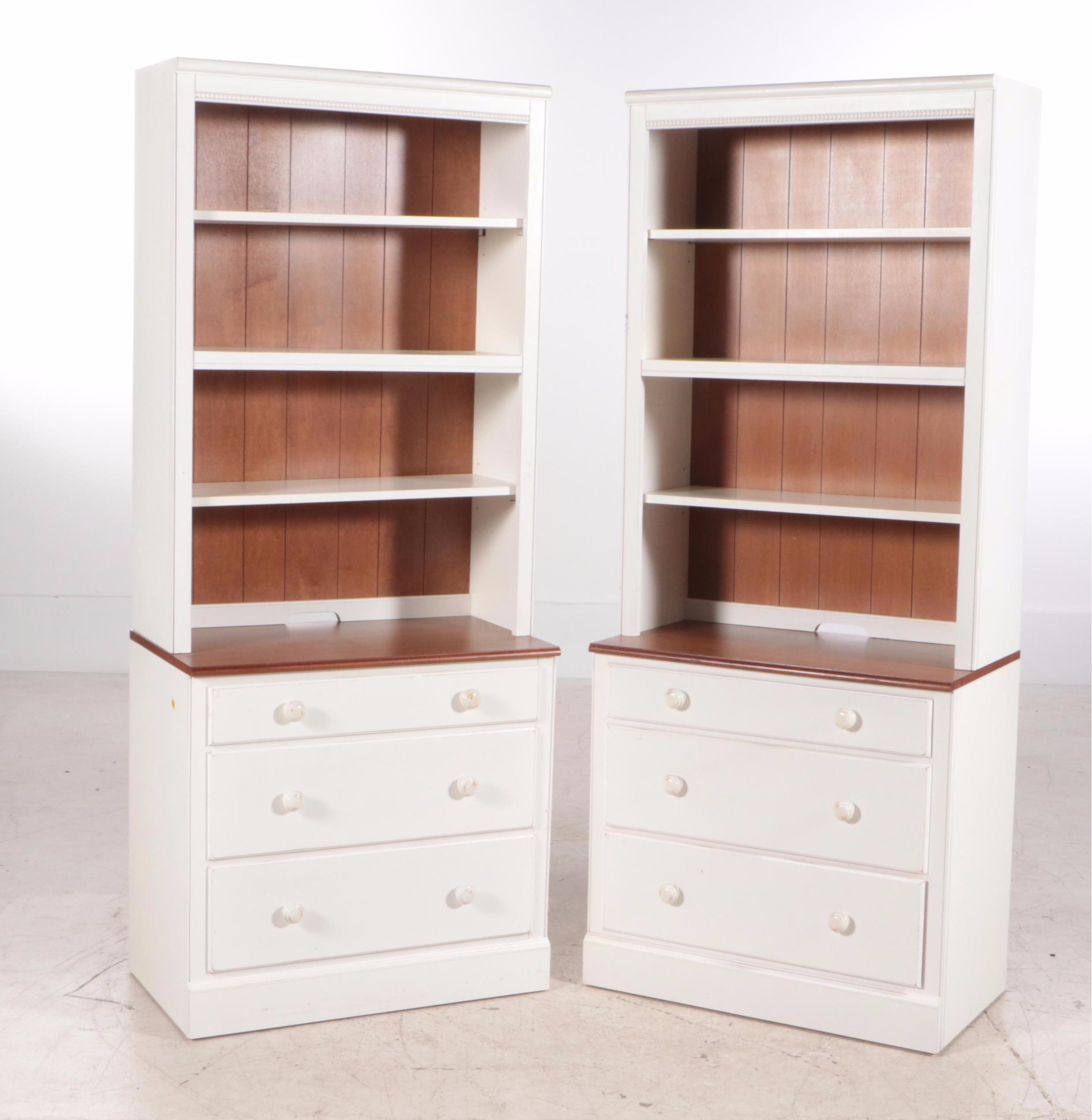 Ethan Allen Home Office Computer Desk with Hutch Plus Two Bookcases on Chests