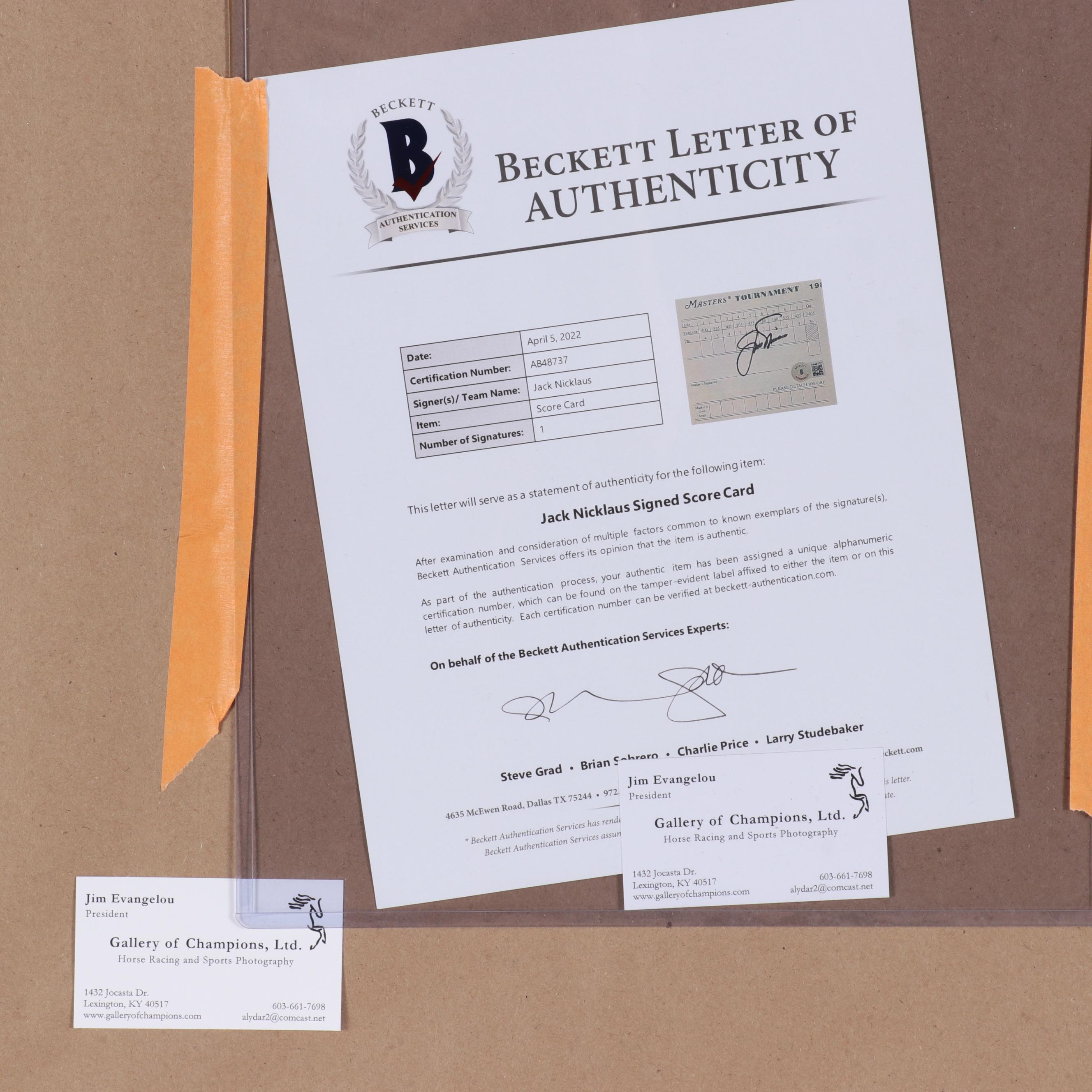 Signed 1986 Jack Nicklaus Masters Augusta National Score Card