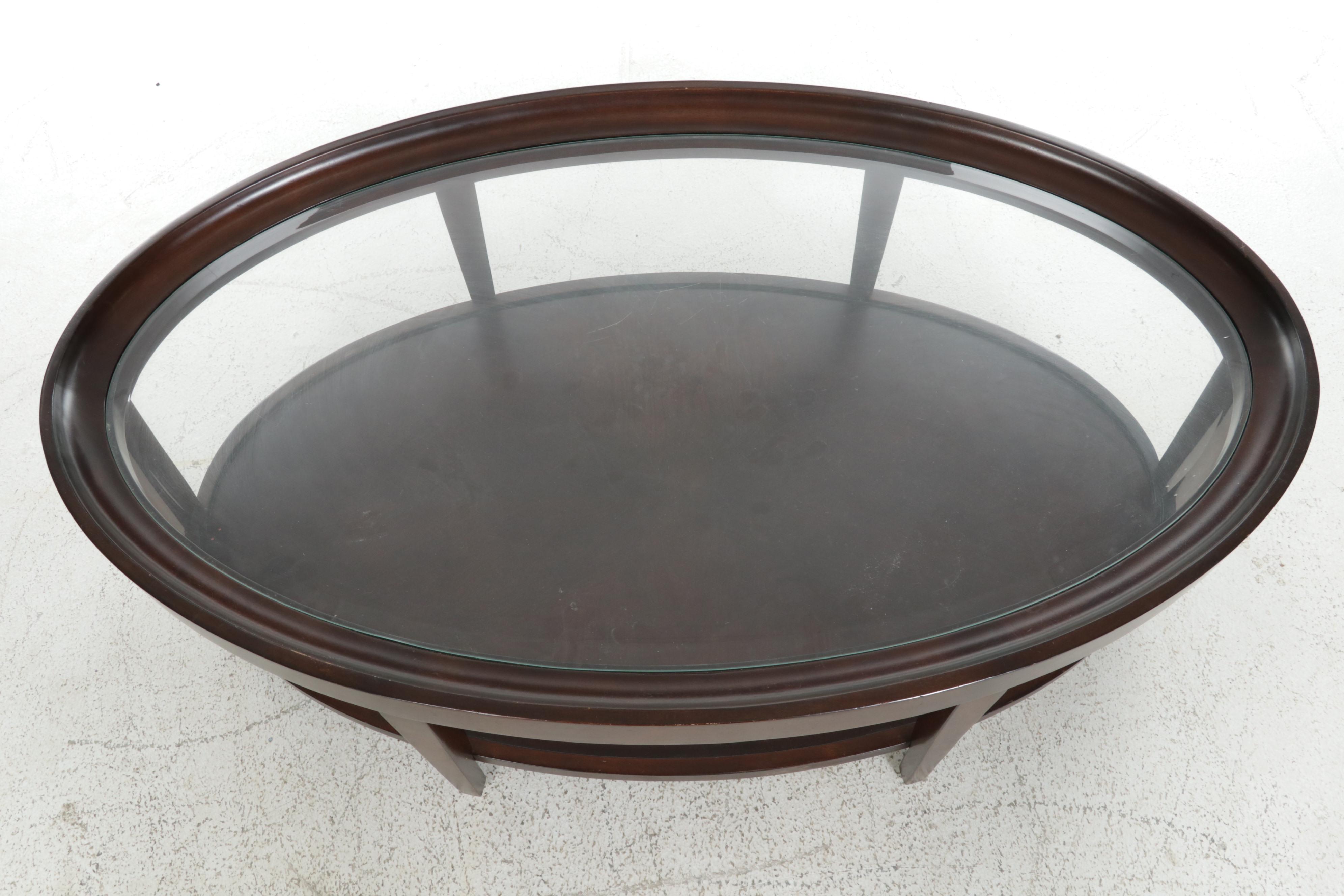 Magnussen Home "Carson" Cherry Finished and Glass Top Cocktail Table