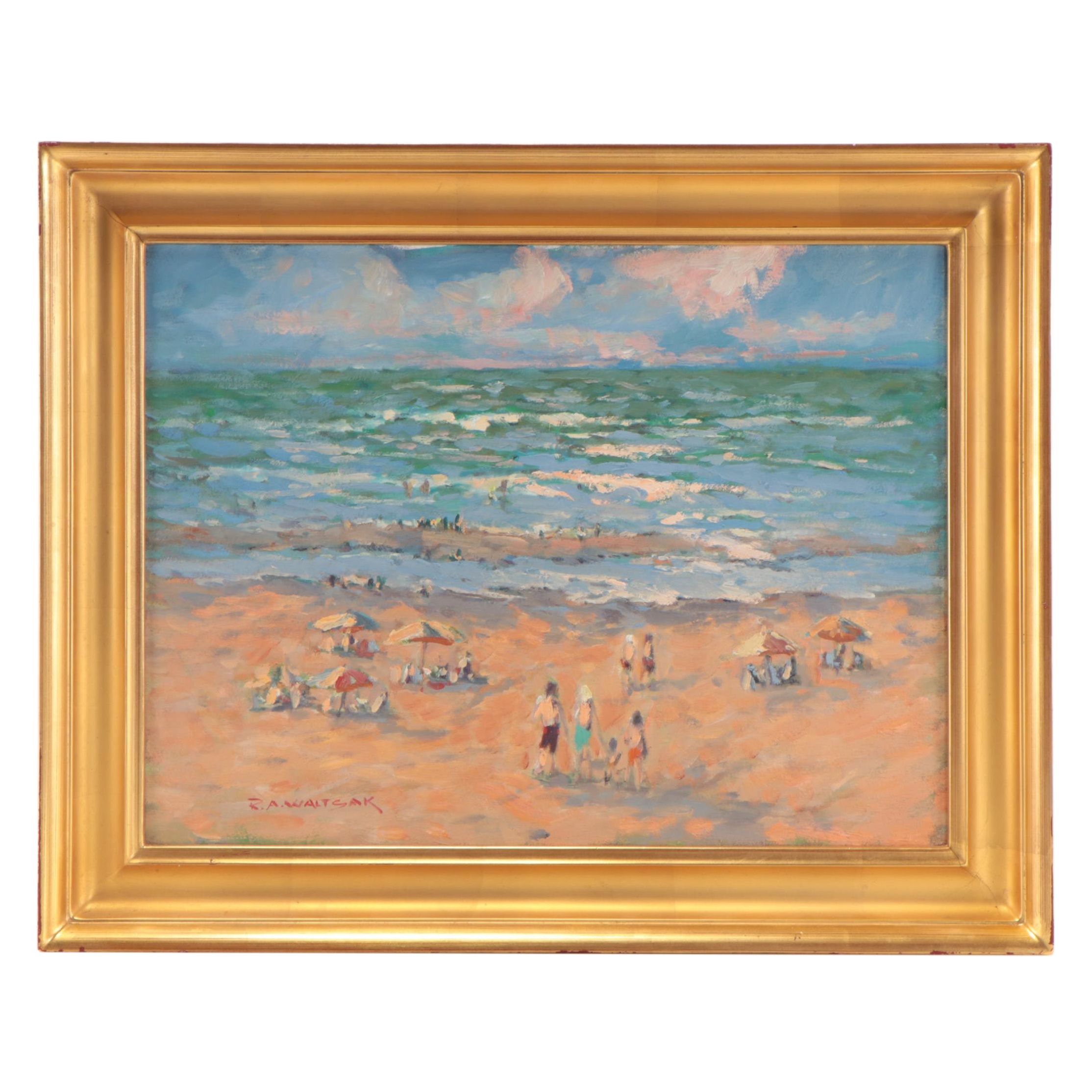 Robert Alan Waltsak Beach Scene Oil Painting