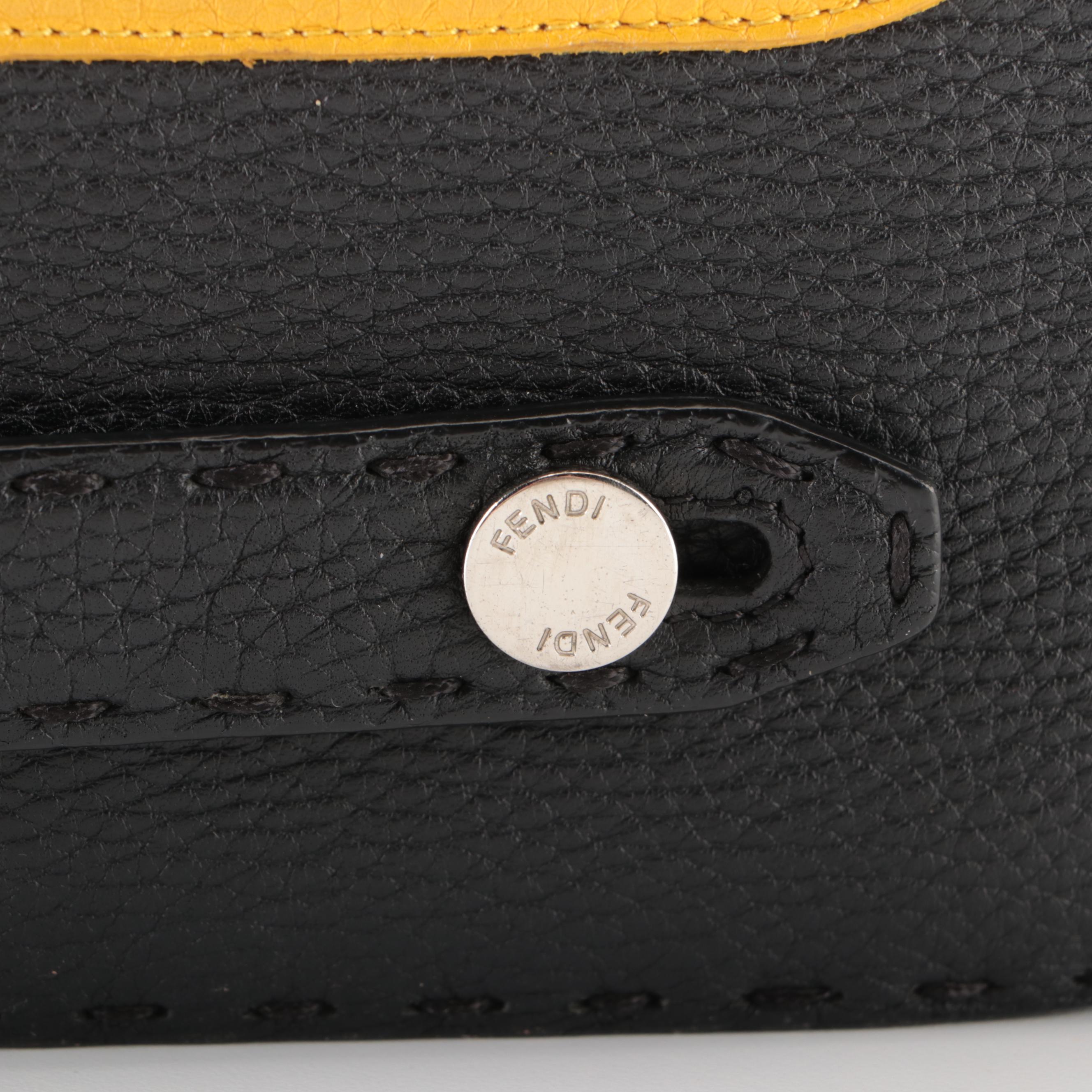 Fendi Selleria Monster Zip Clutch Wallet in Grainy Black and Yellow Calfskin